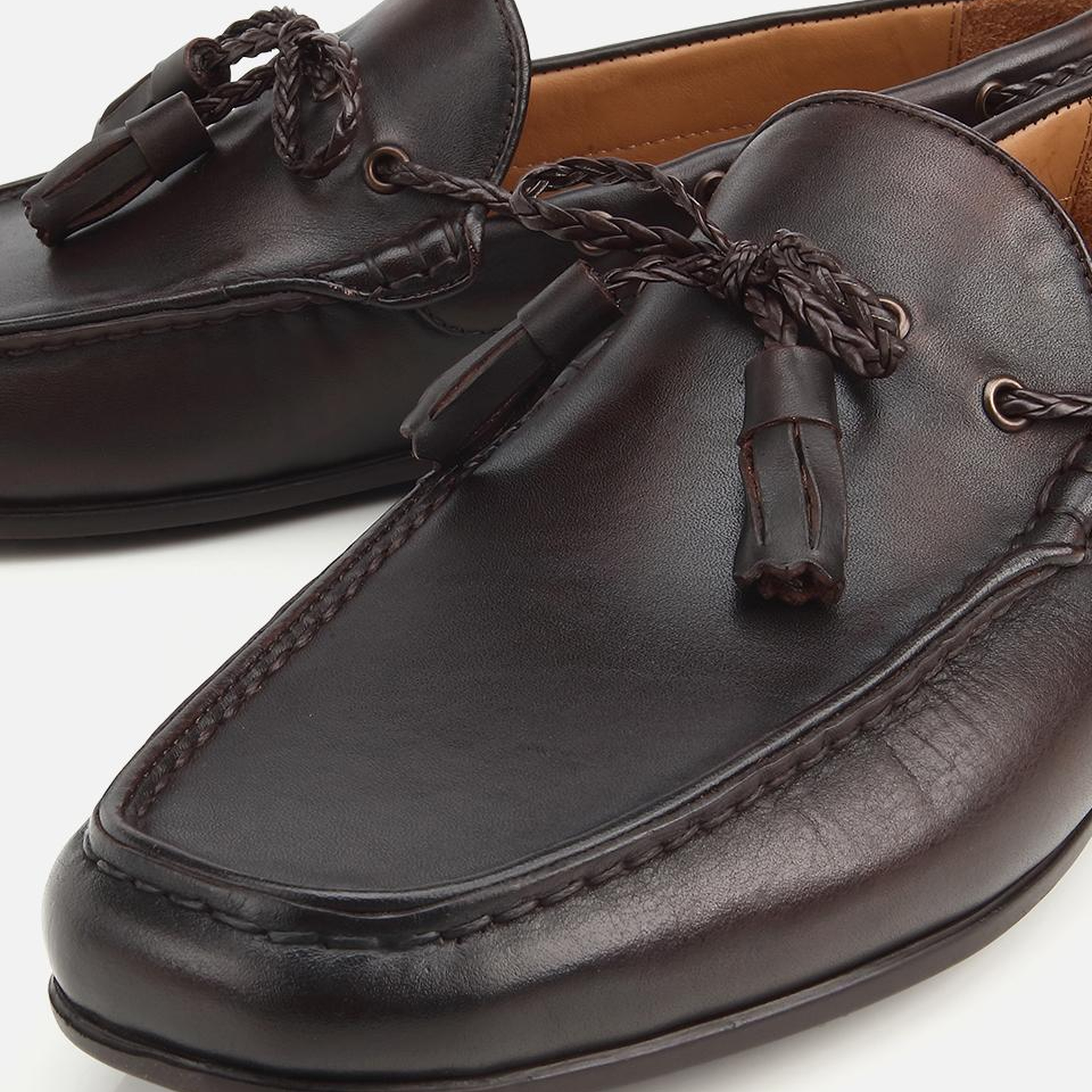 Erkek Deri Kahverengi Püskül Dikiş Detaylı Klasik Loafer