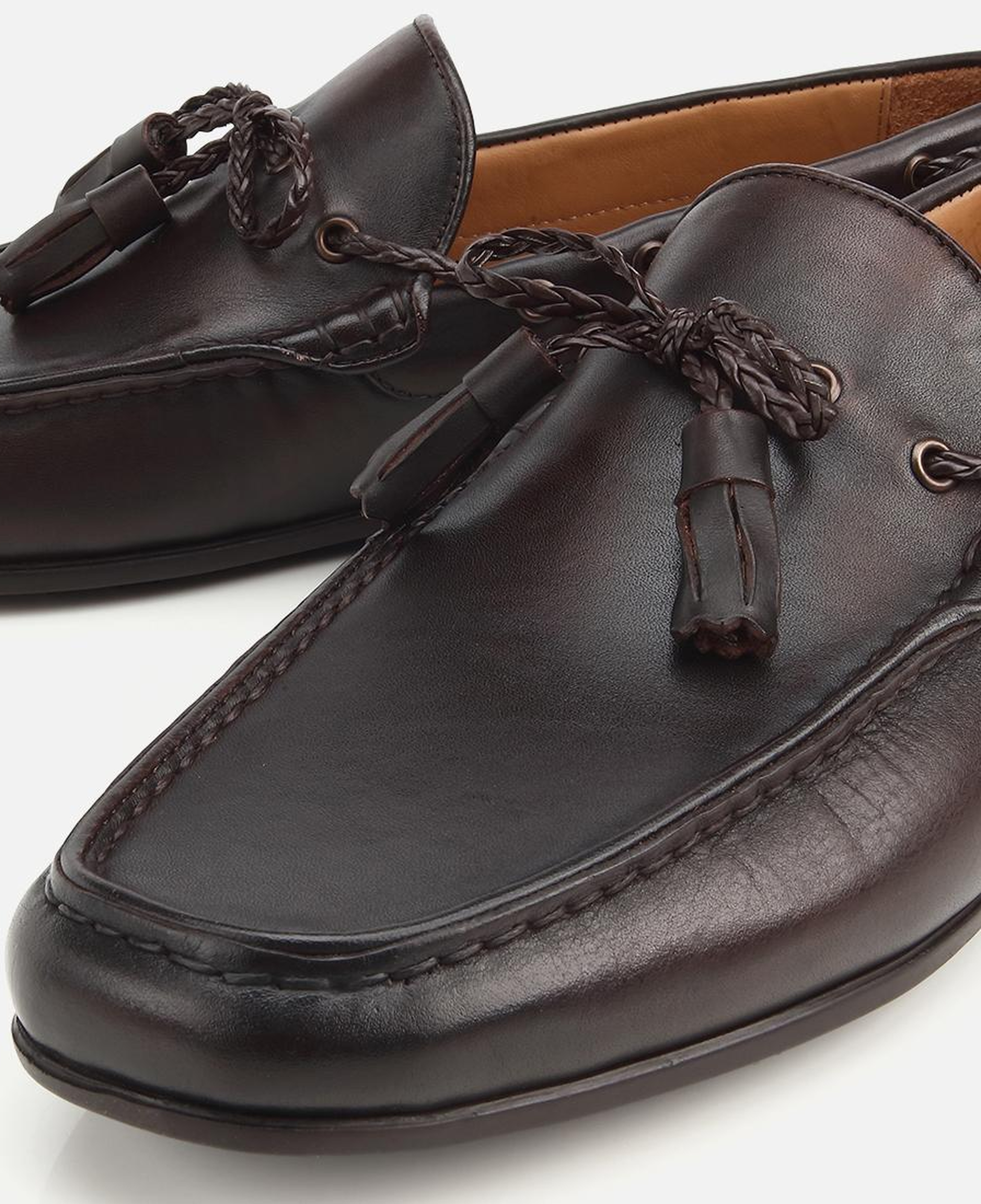 Erkek Deri Kahverengi Püskül Dikiş Detaylı Klasik Loafer