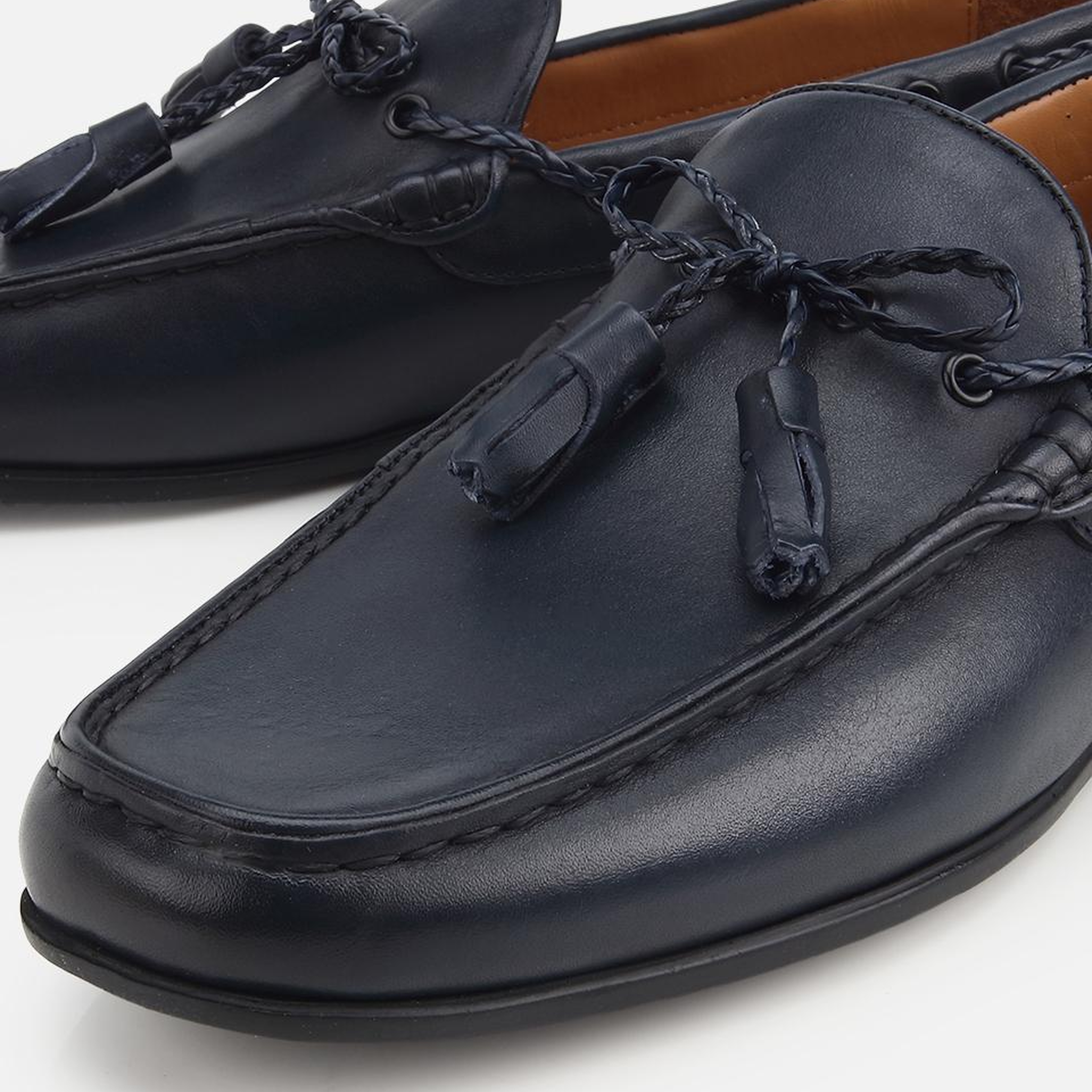 Erkek Deri Lacivert Püskül Dikiş Detaylı Klasik Loafer