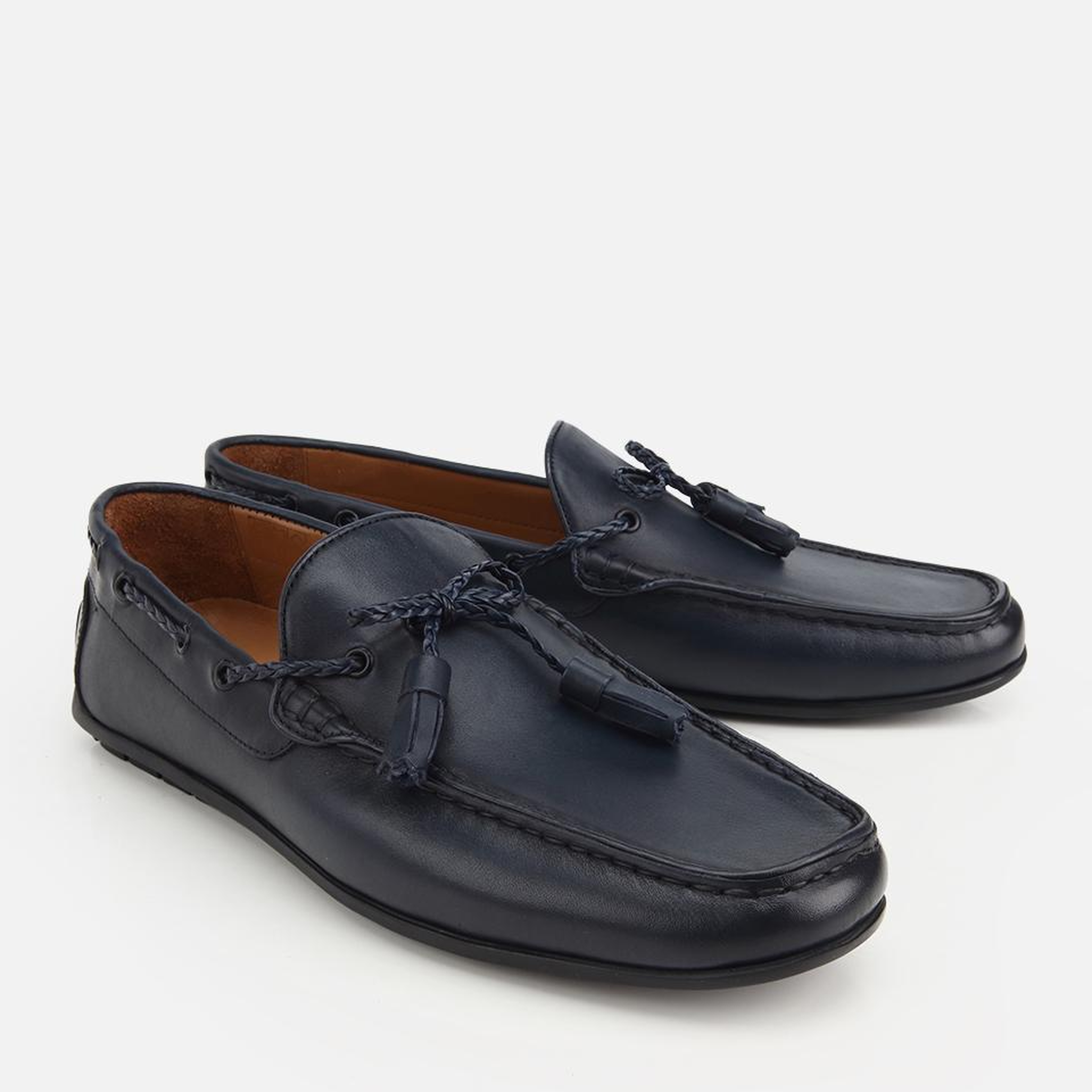 Erkek Deri Lacivert Püskül Dikiş Detaylı Klasik Loafer