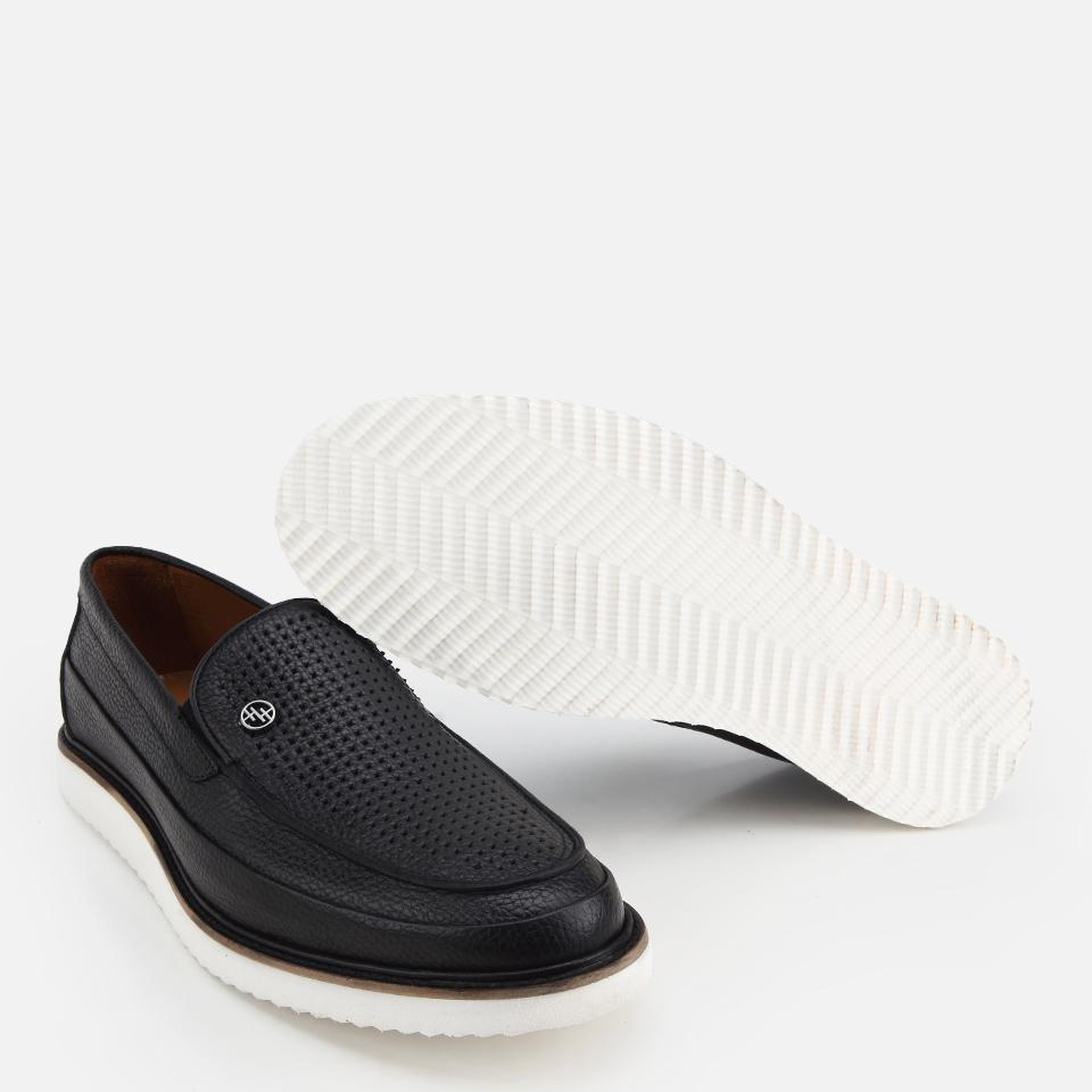 Erkek Deri Siyah Delikli Hafif Tabanlı Klasik Loafer