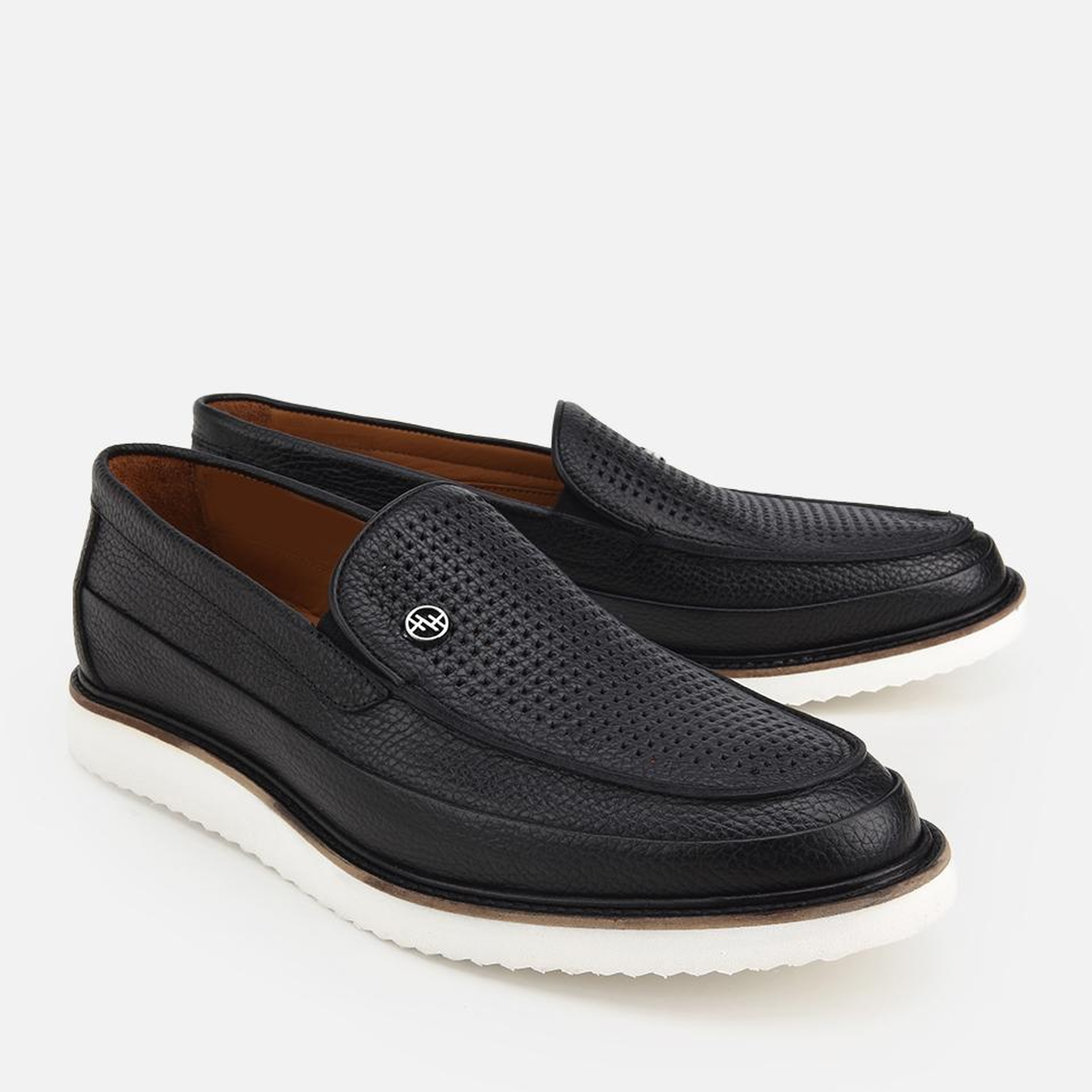 Erkek Deri Siyah Delikli Hafif Tabanlı Klasik Loafer