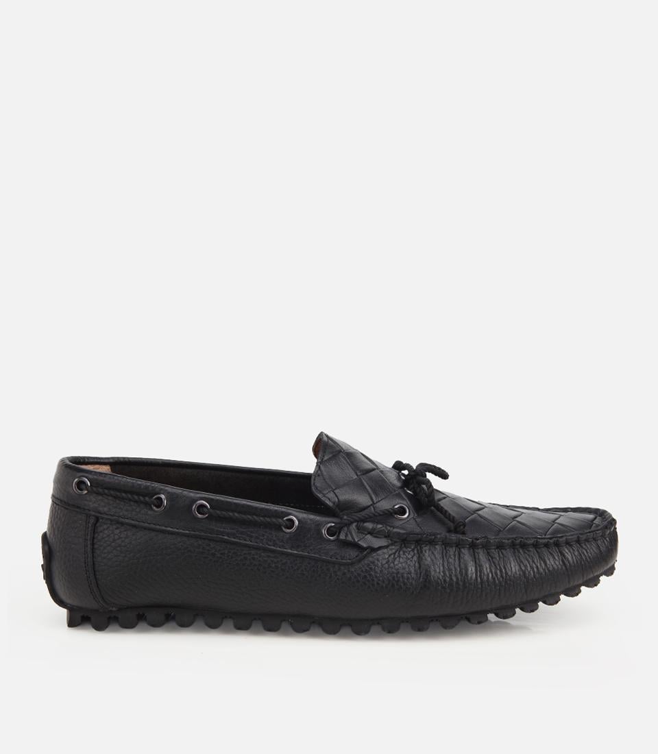 Erkek Deri Siyah Kroko Detaylı Günlük Loafer