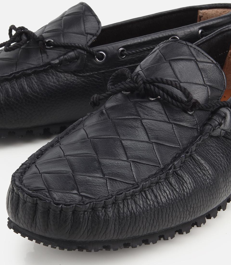 Erkek Deri Siyah Kroko Detaylı Günlük Loafer