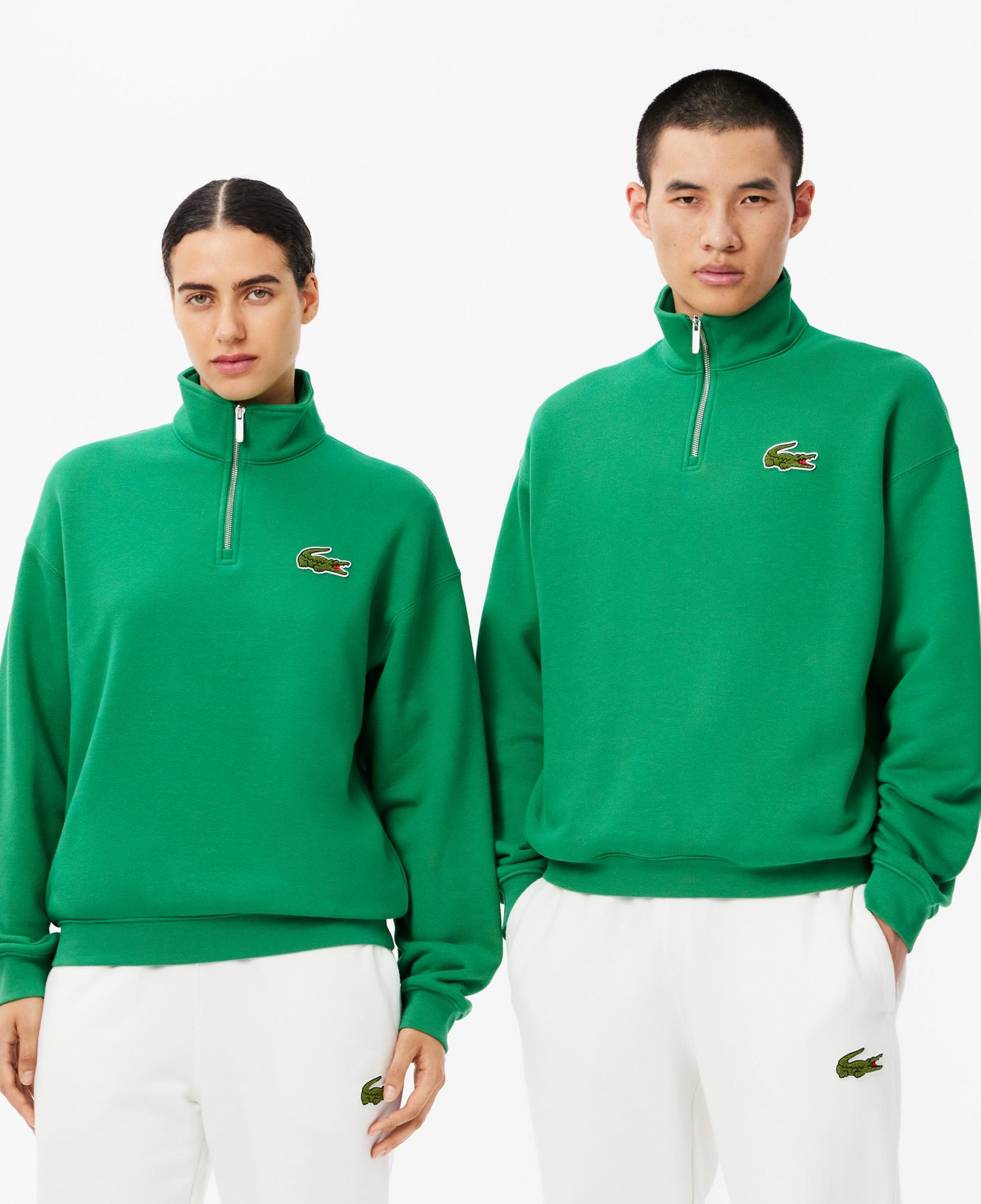 Unisex Loose Fit Yarım Fermuarlı Organik Pamuk Yeşil Sweatshirt