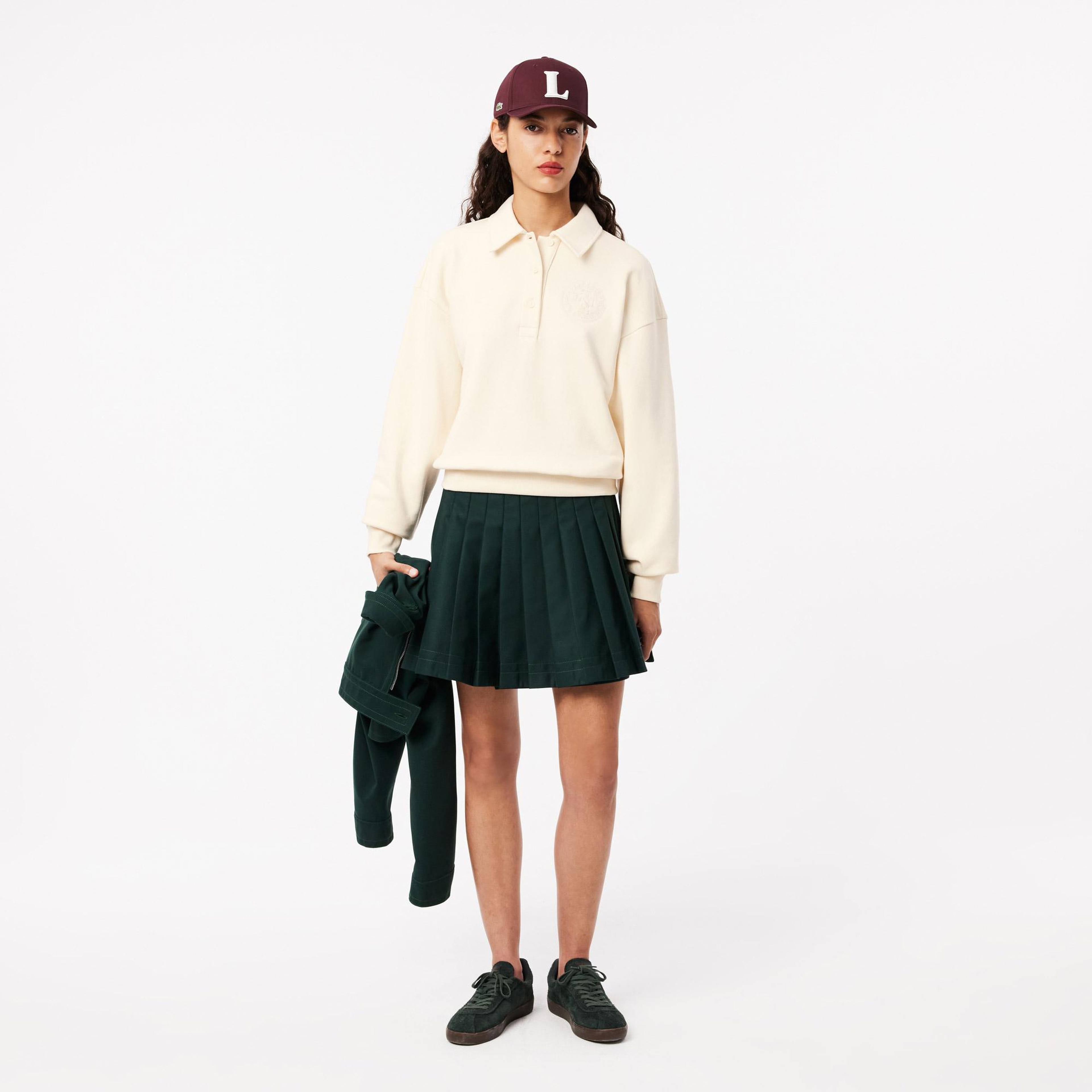 Kadın Relaxed Fit Polo Yaka Krem Sweatshirt