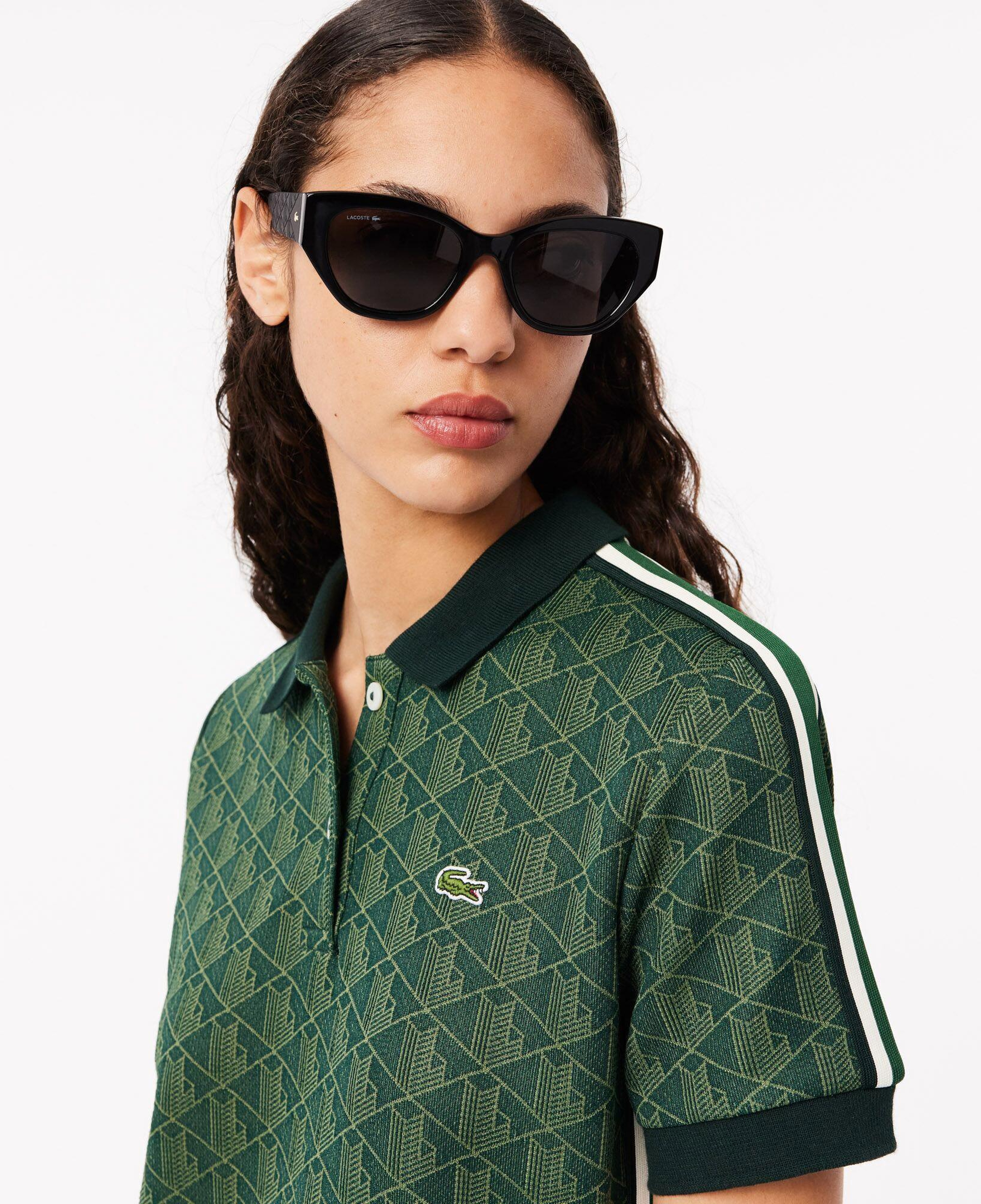 Kadın Slim Fit Kısa Kollu Polo Yaka Monogram Koyu Yeşil Elbise