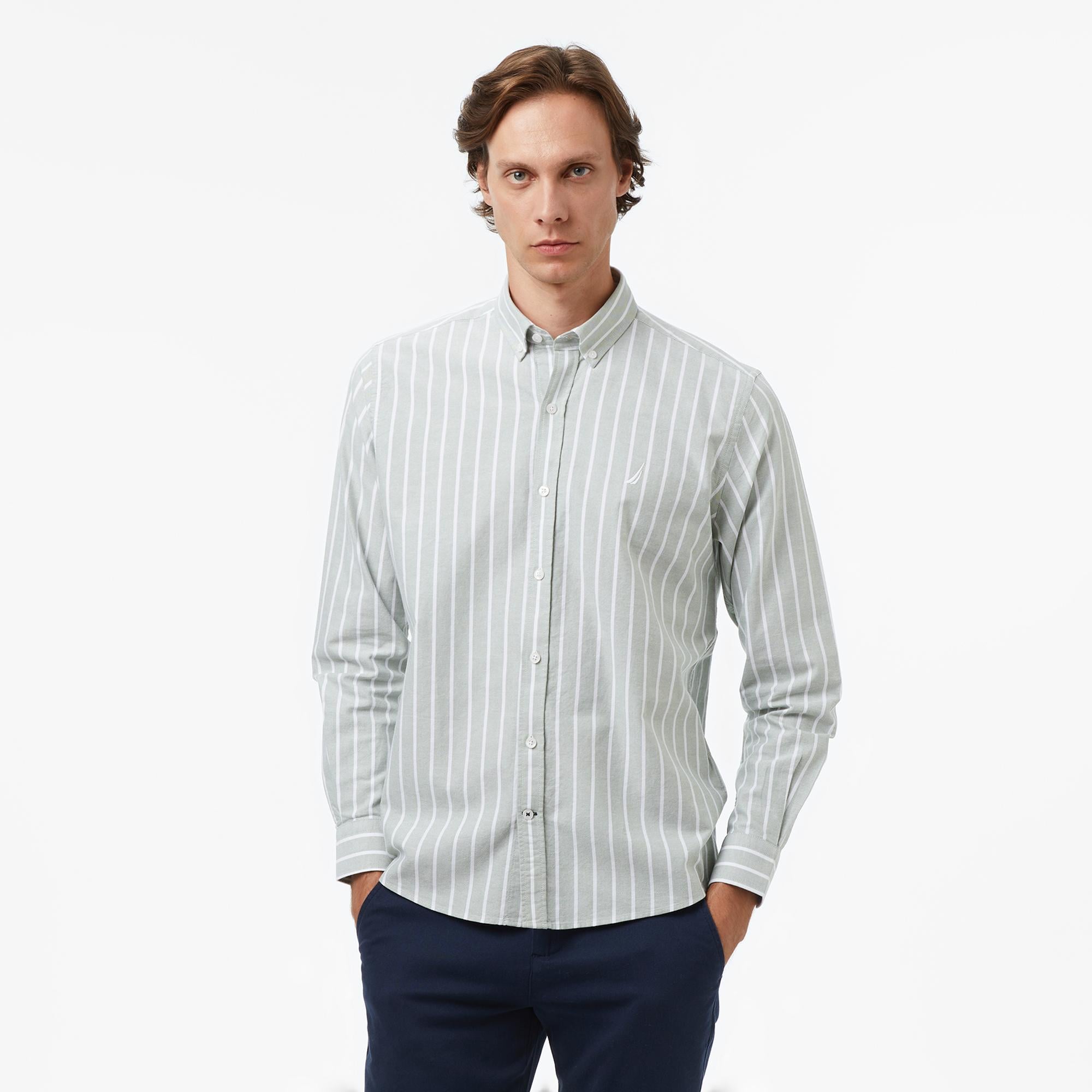 Nautica Erkek Yeşil Classic Fit Çizgili Gömlek