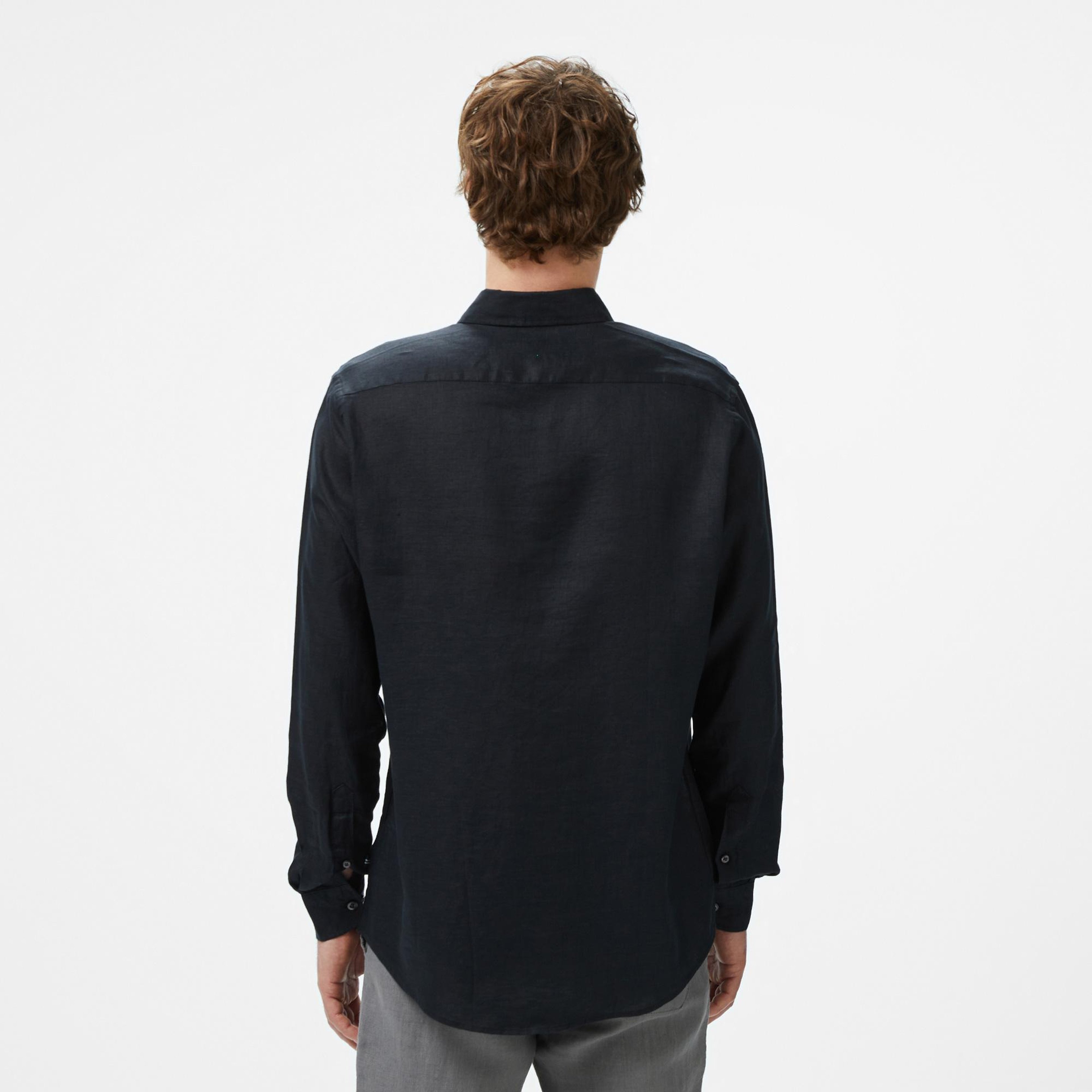 Nautica Erkek Siyah Classic Fit Keten Gömlek