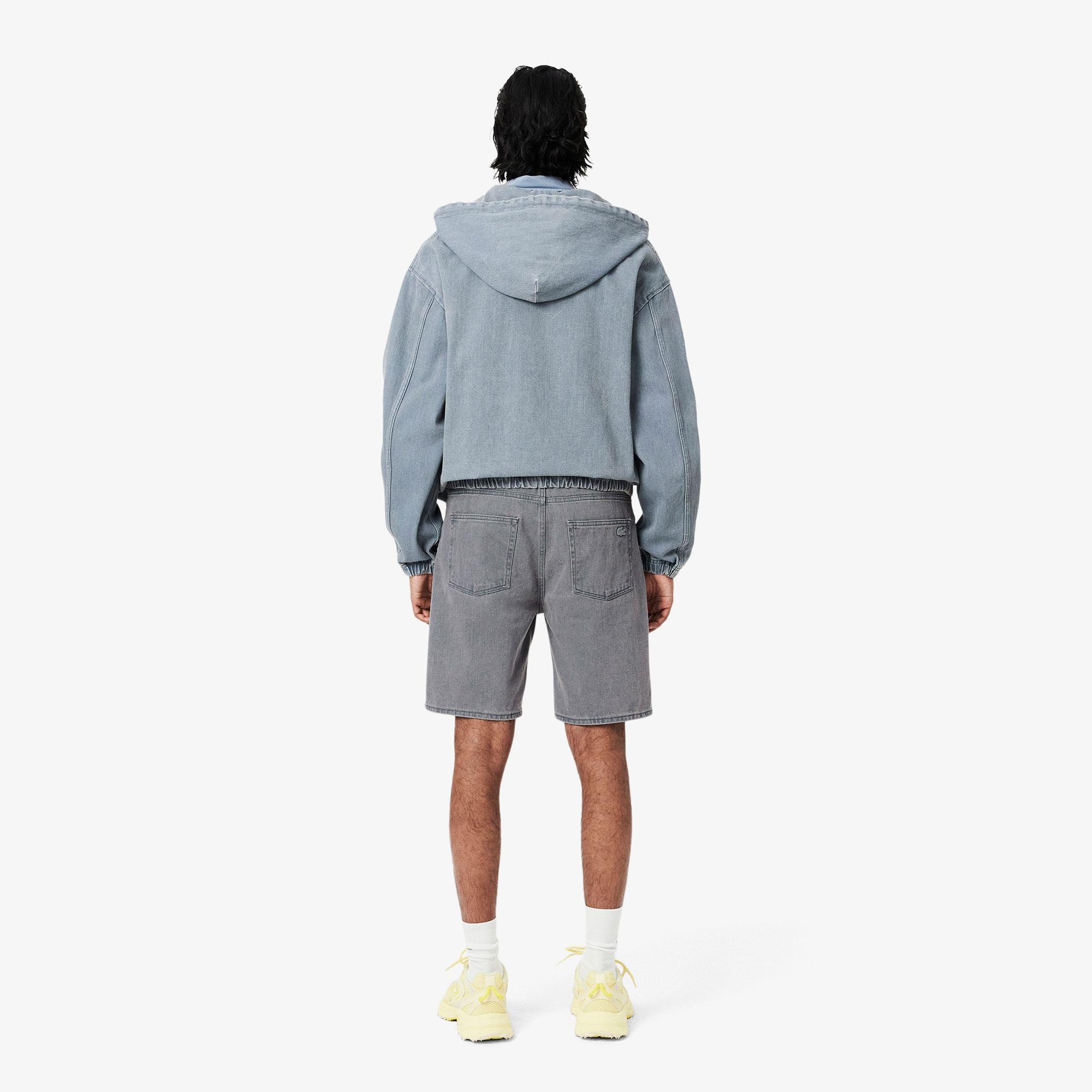 Erkek Straight Fit Denim Gri Bermuda Şort
