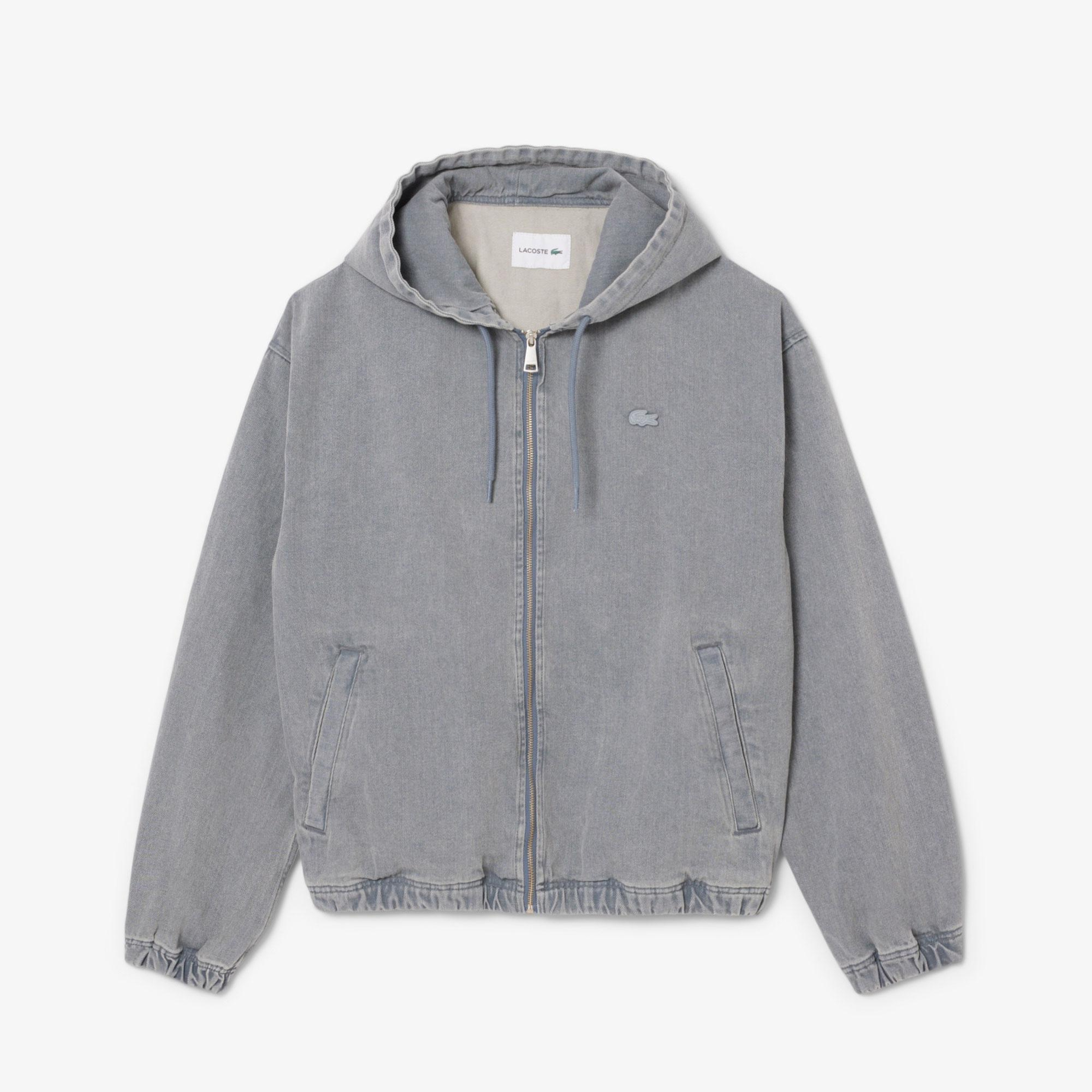 Erkek Kapüşonlu Denim Gri Ceket