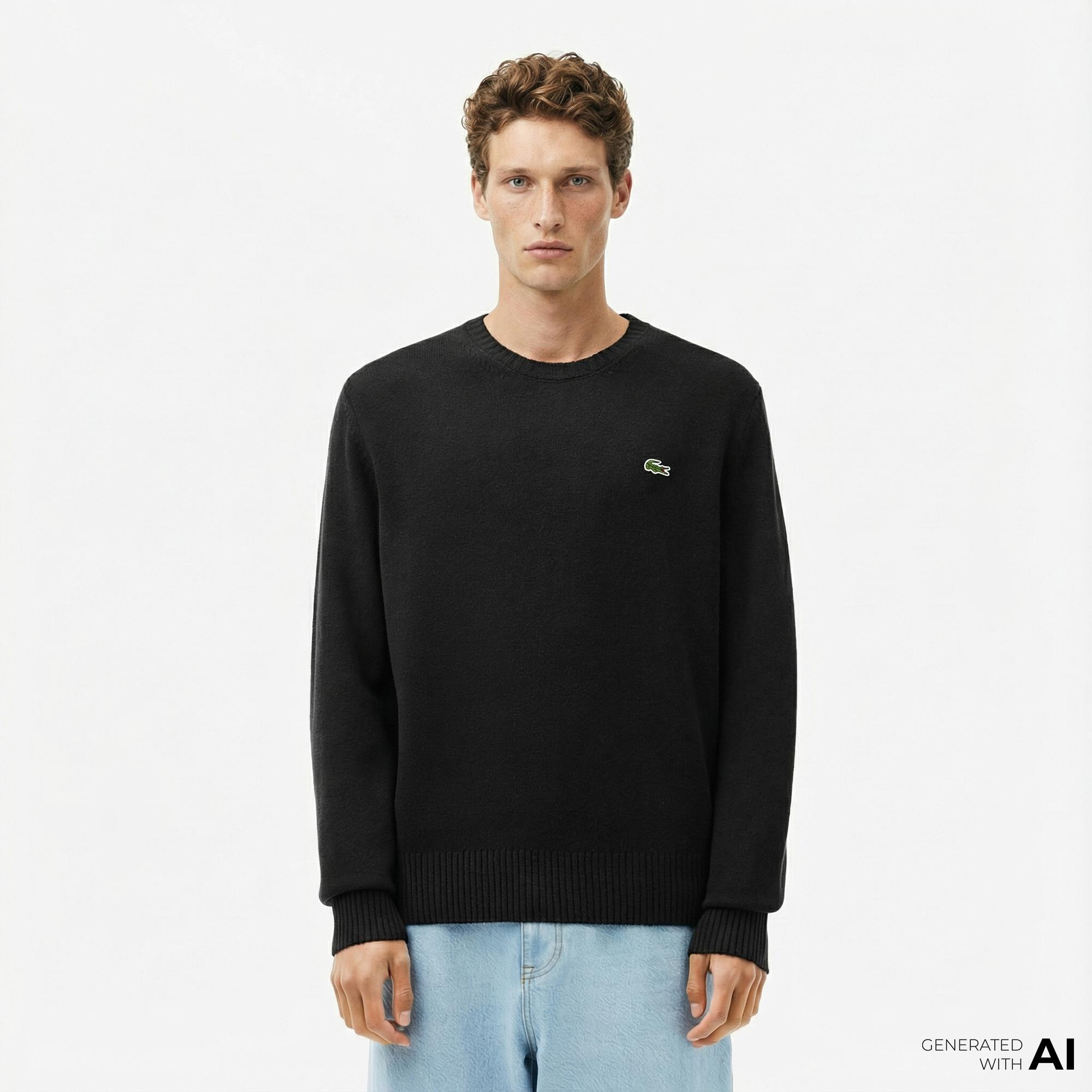 Lacoste Erkek Classic Fit Bisiklet Yaka Siyah Kazak