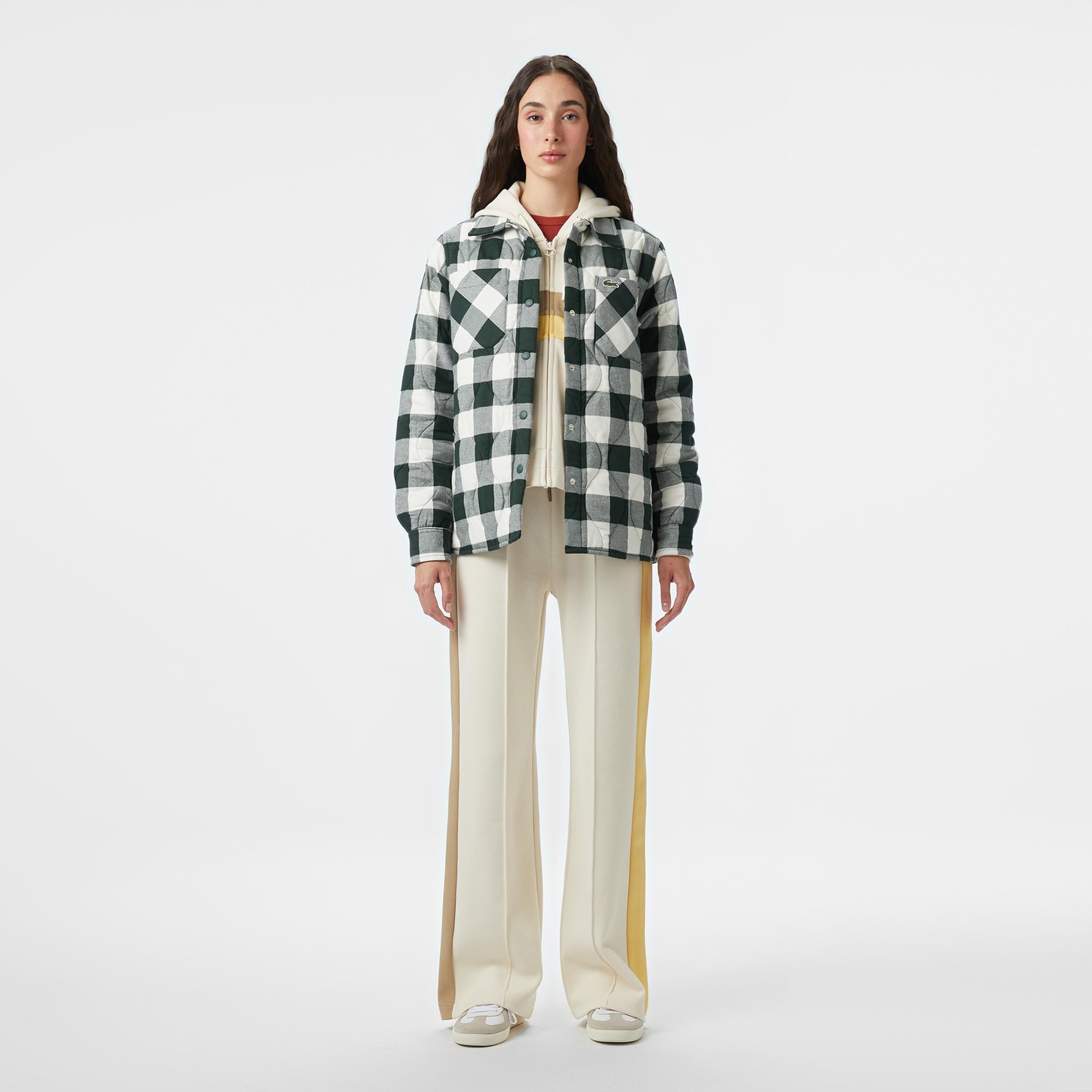 Kadın Relaxed Fit Ekose Koyu Yeşil Dış Gömlek