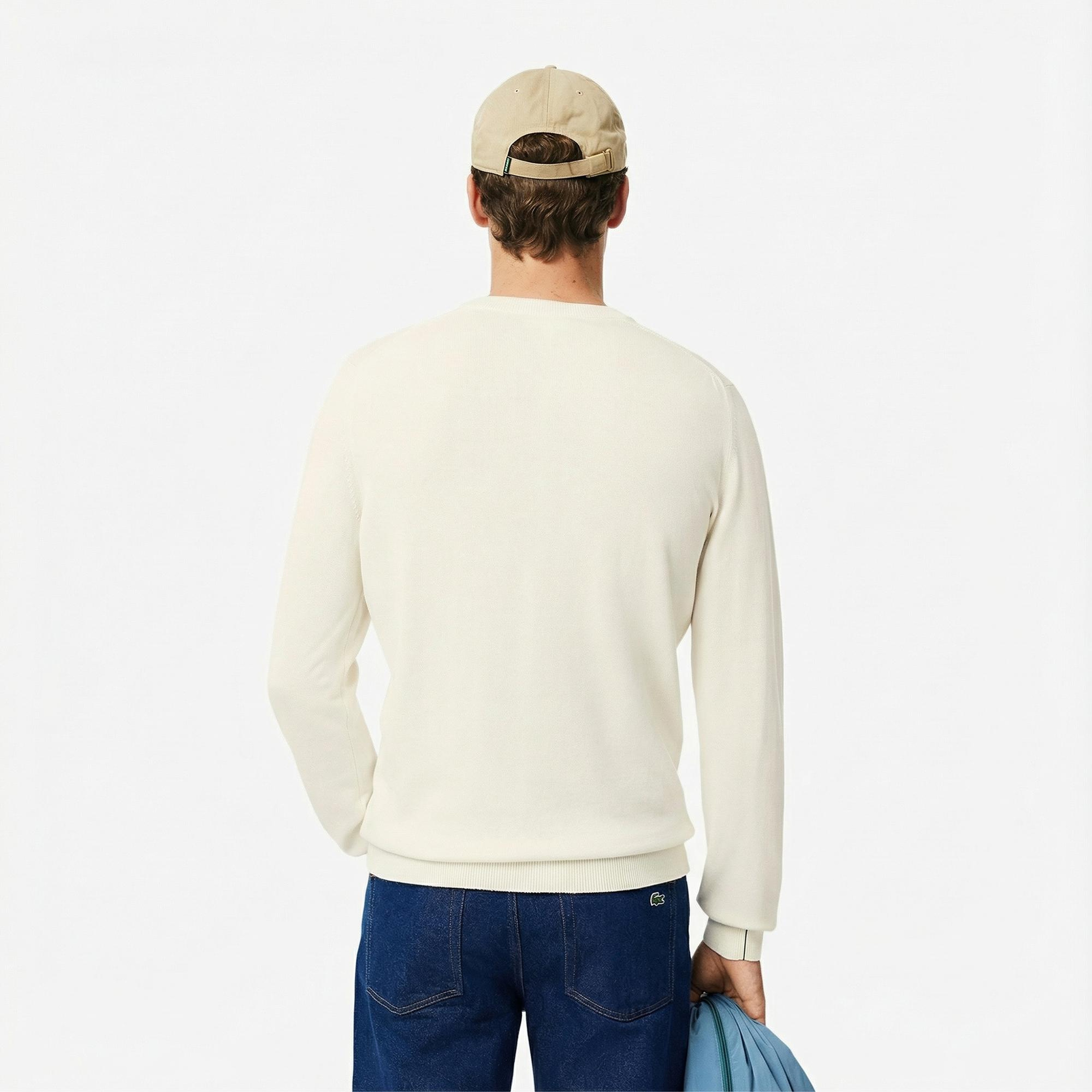 Lacoste Erkek Regular Fit Bisiklet Yaka Beyaz Kazak