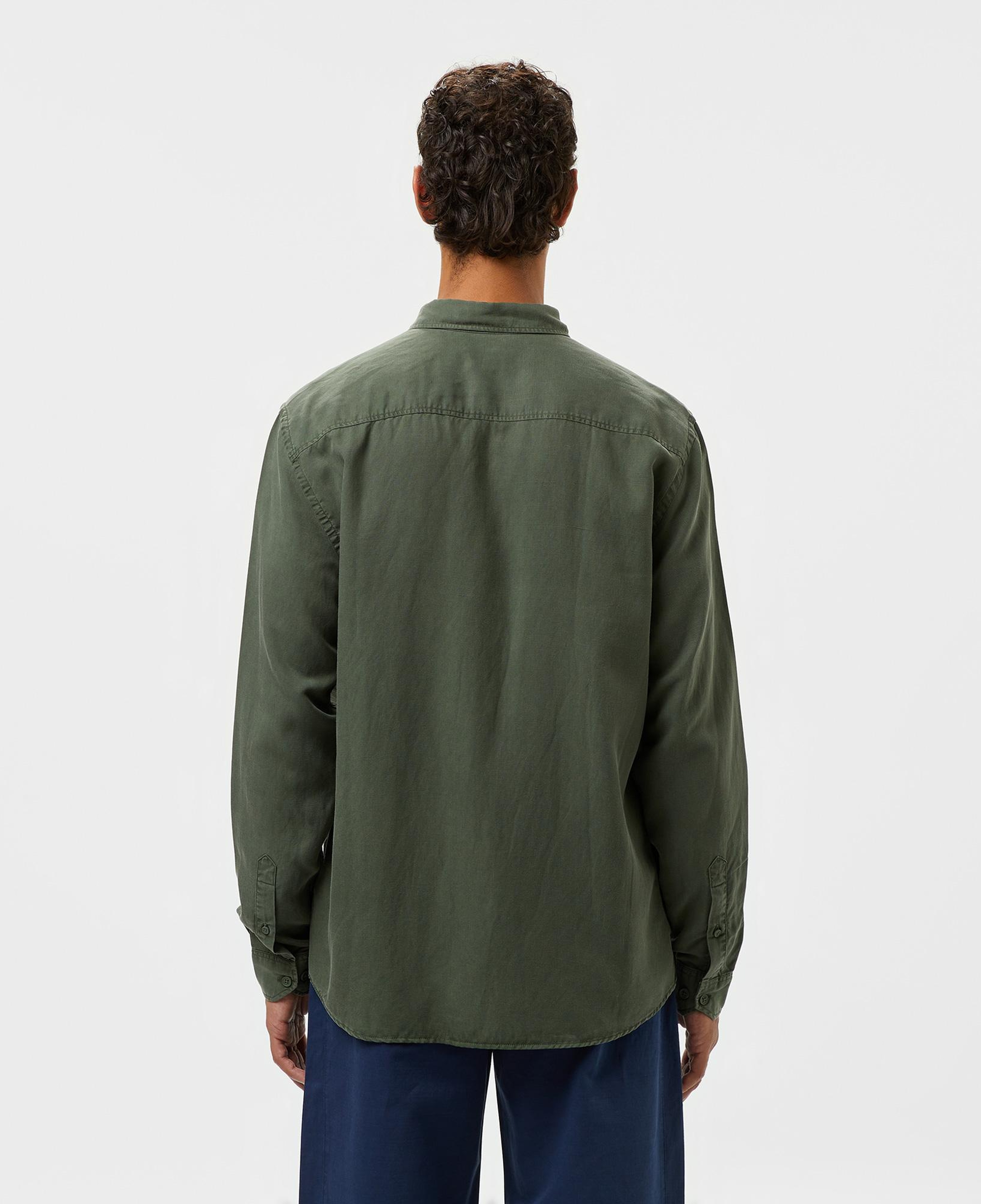 Erkek Slim Fit Düğmeli Yaka Haki Gömlek