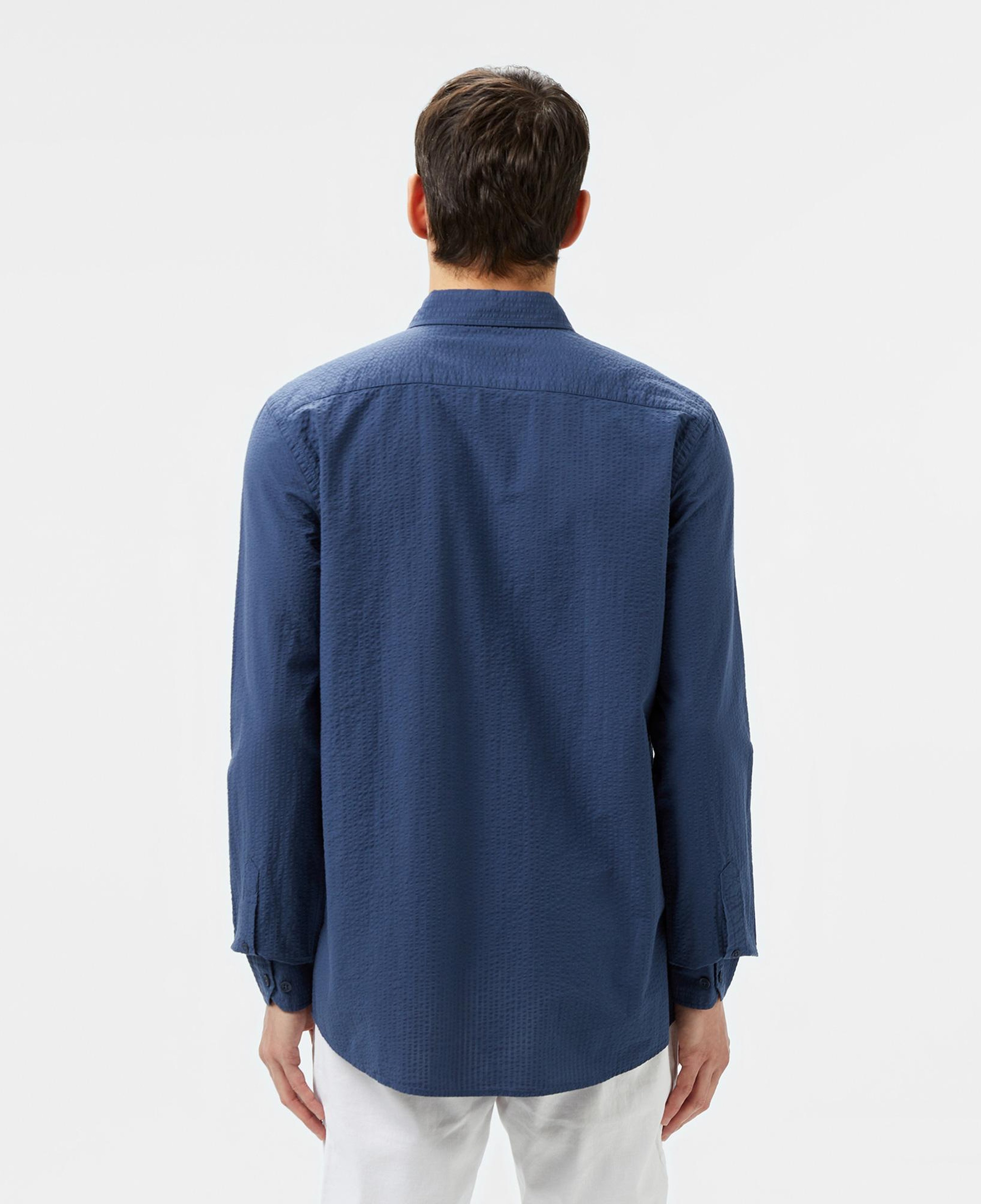 Erkek Slim Fit Düğmeli Yaka Lacivert Gömlek