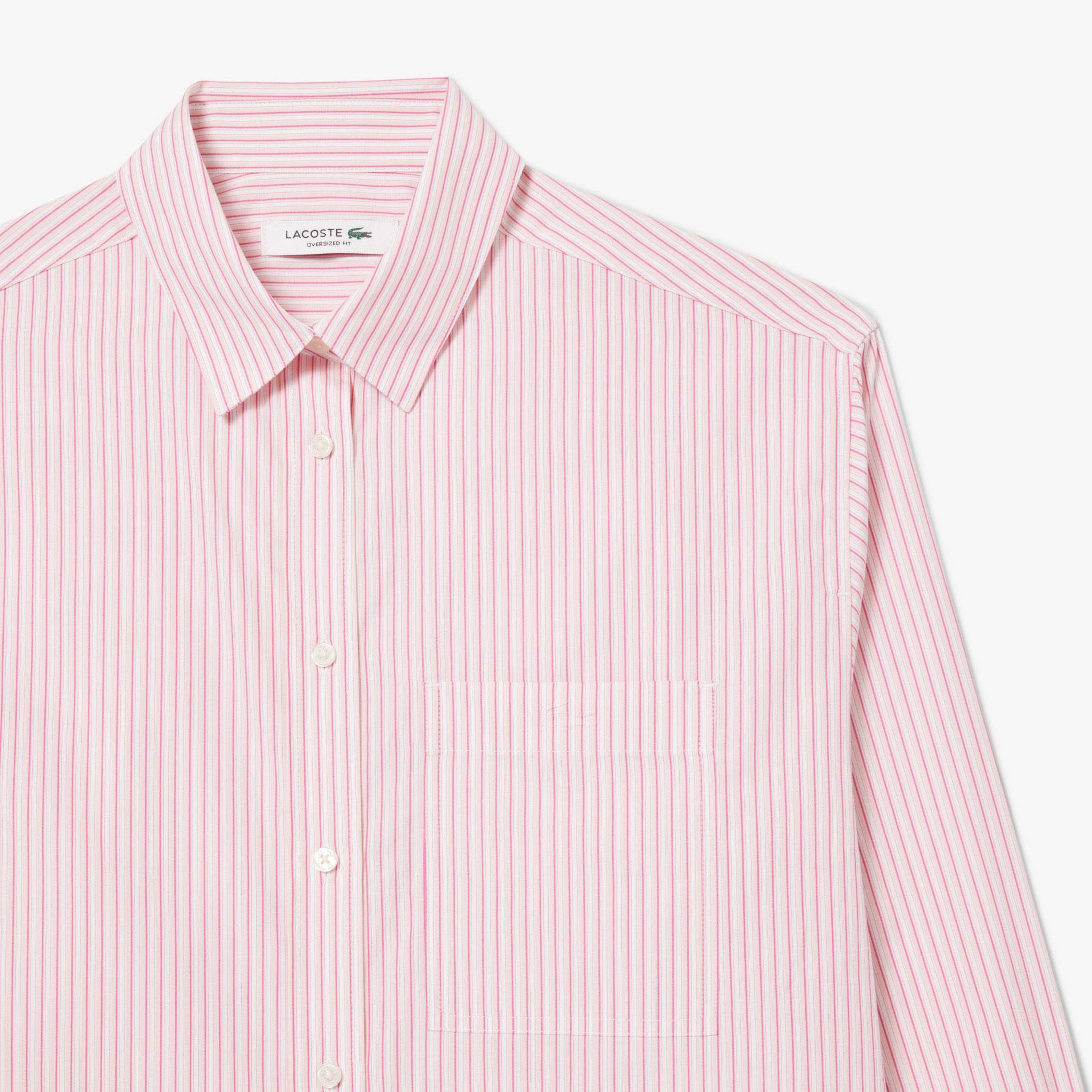 Kadın Oversize Fit Çizgili Pembe Gömlek