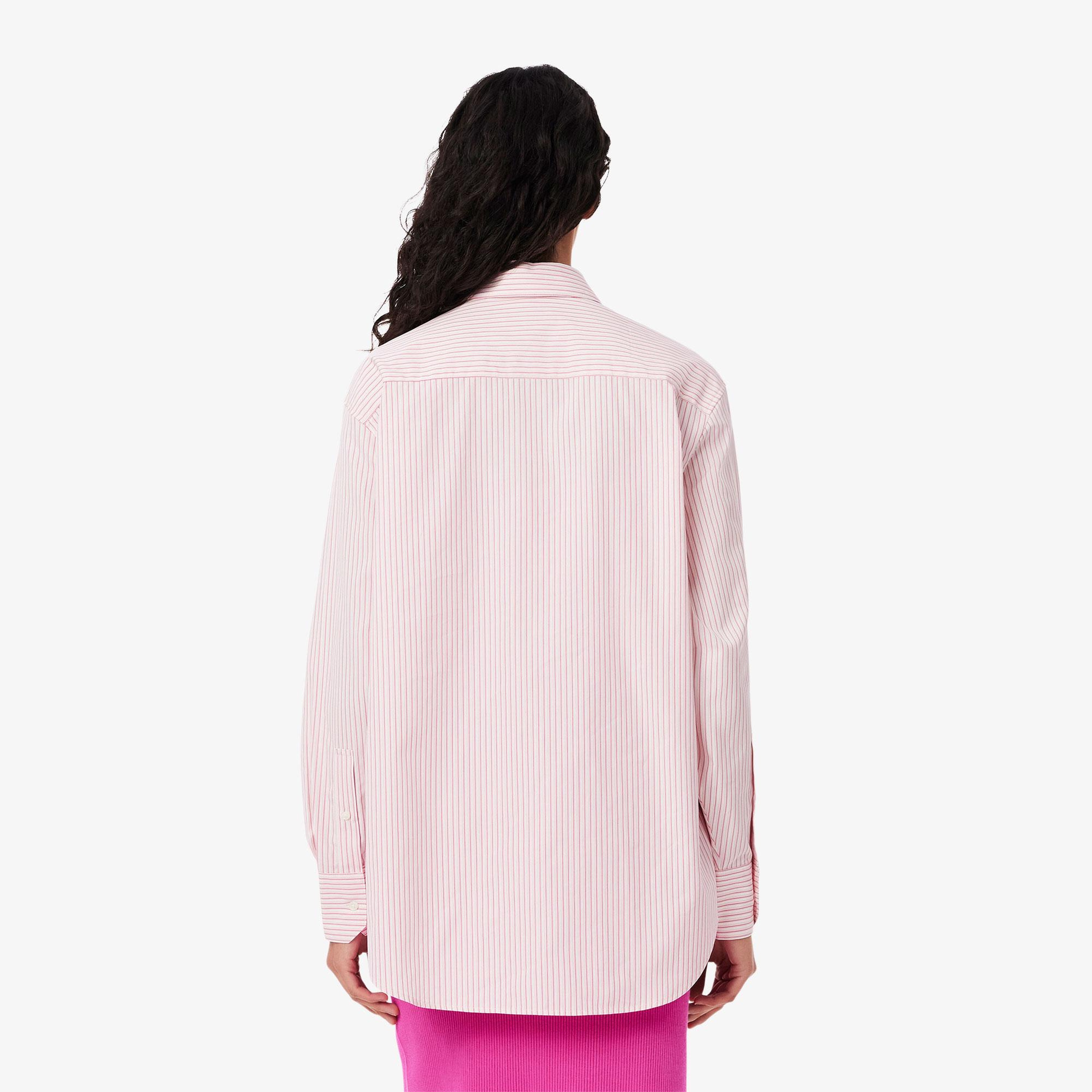 Kadın Oversize Fit Çizgili Pembe Gömlek