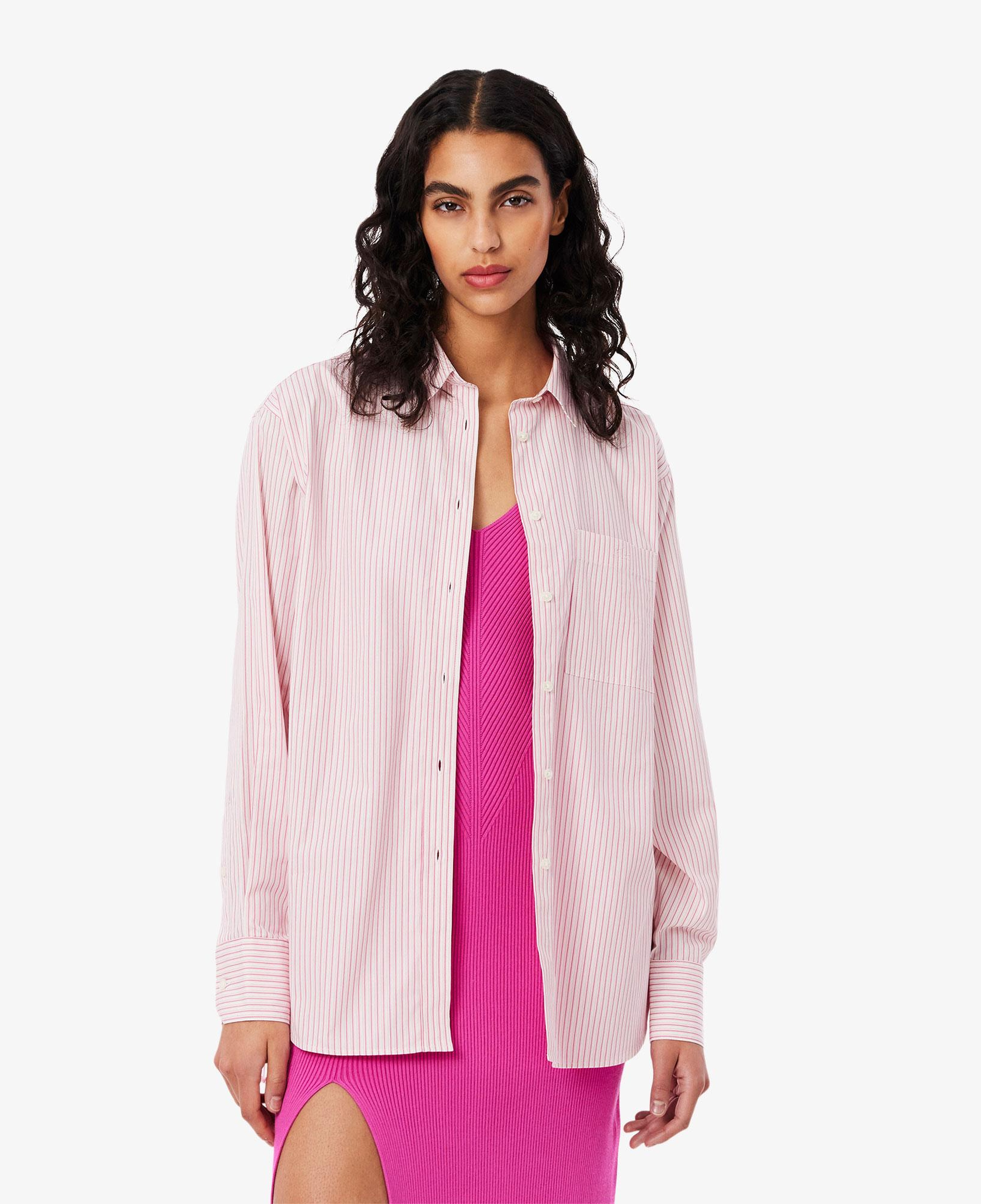 Kadın Oversize Fit Çizgili Pembe Gömlek