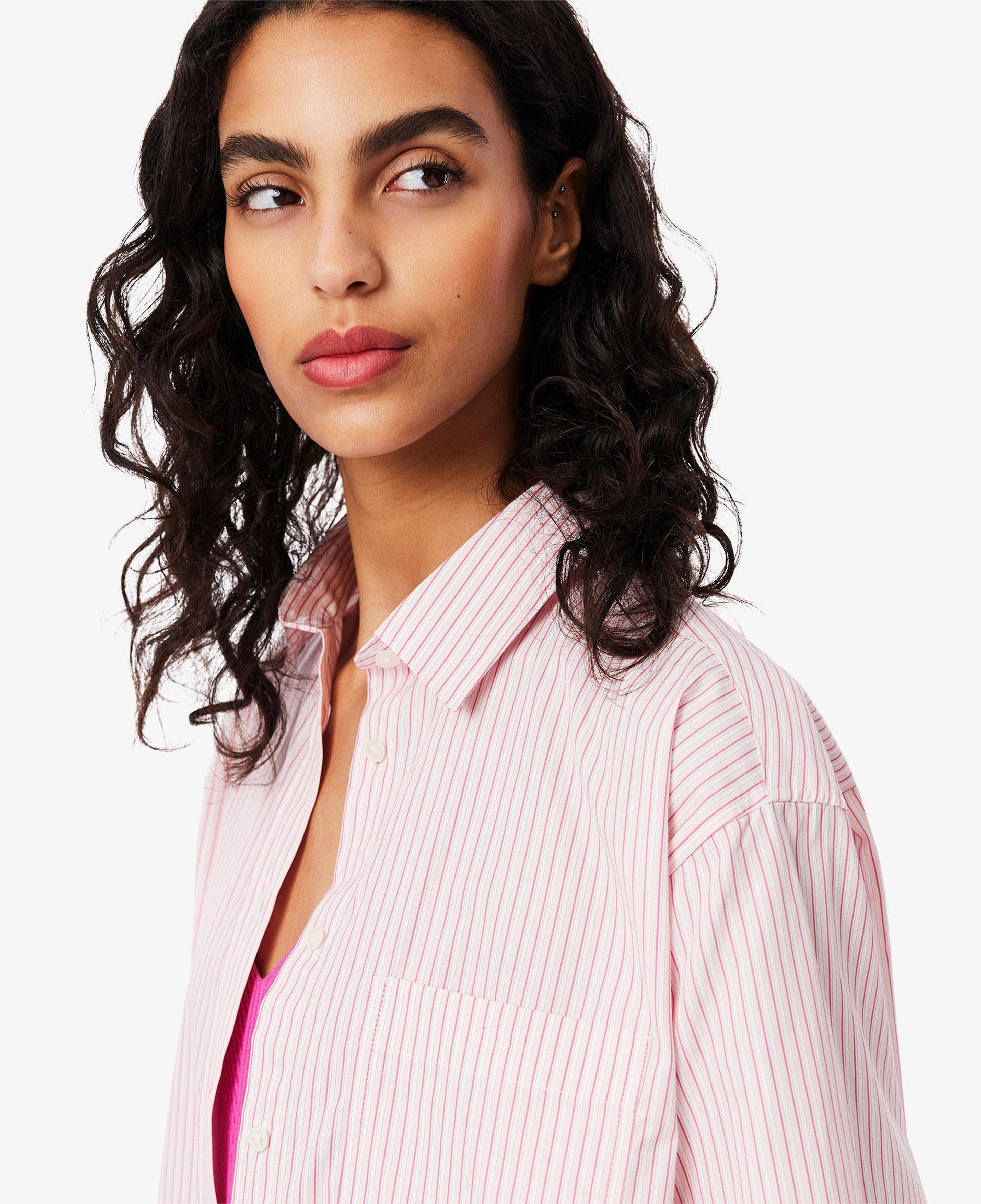 Kadın Oversize Fit Çizgili Pembe Gömlek