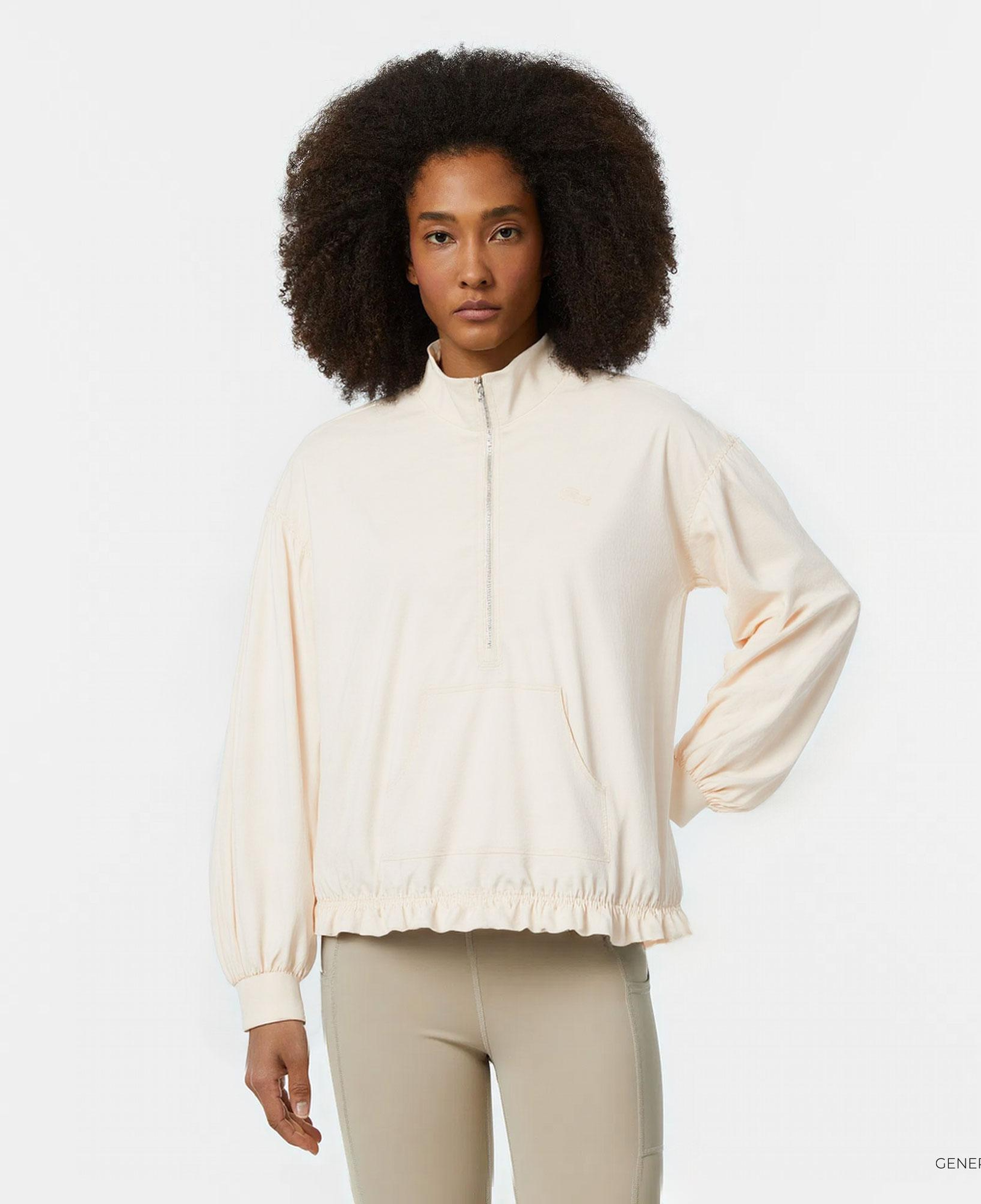 Kadın Oversize Fit Yarım Fermuarlı Krem Sweatshirt