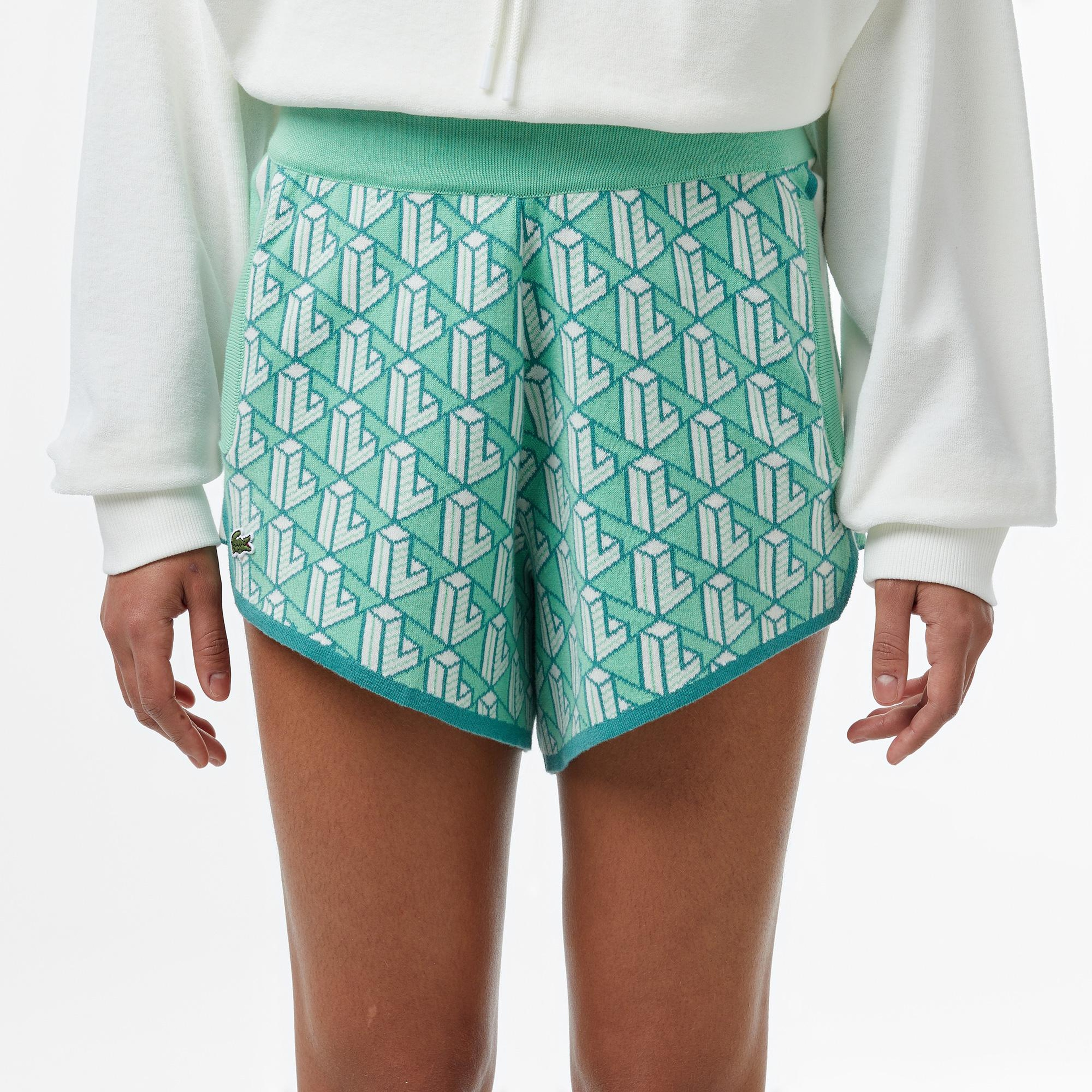 Kadın Relaxed Fit Monogram Açık Yeşil Şort