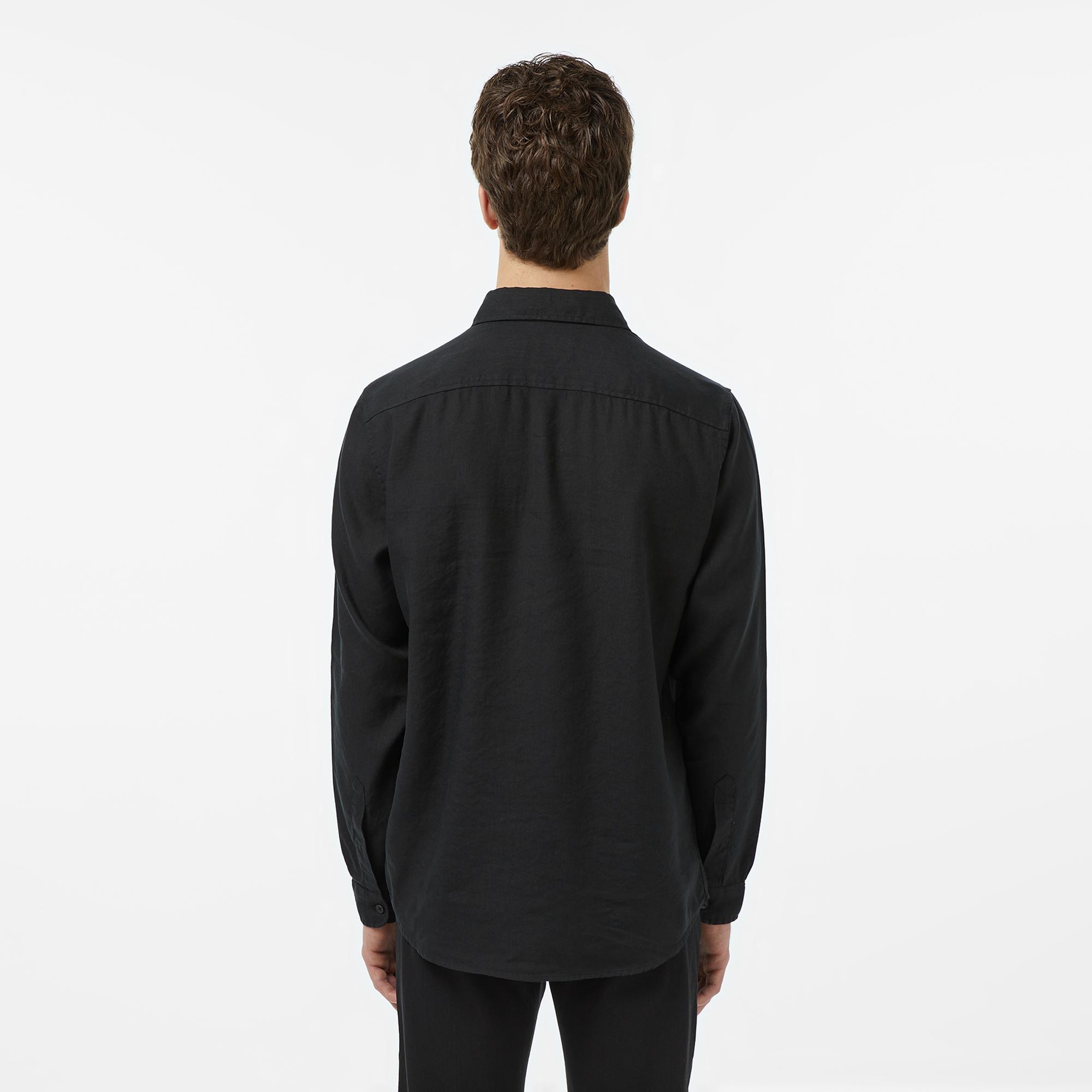 Erkek Regular Fit Keten Siyah Gömlek