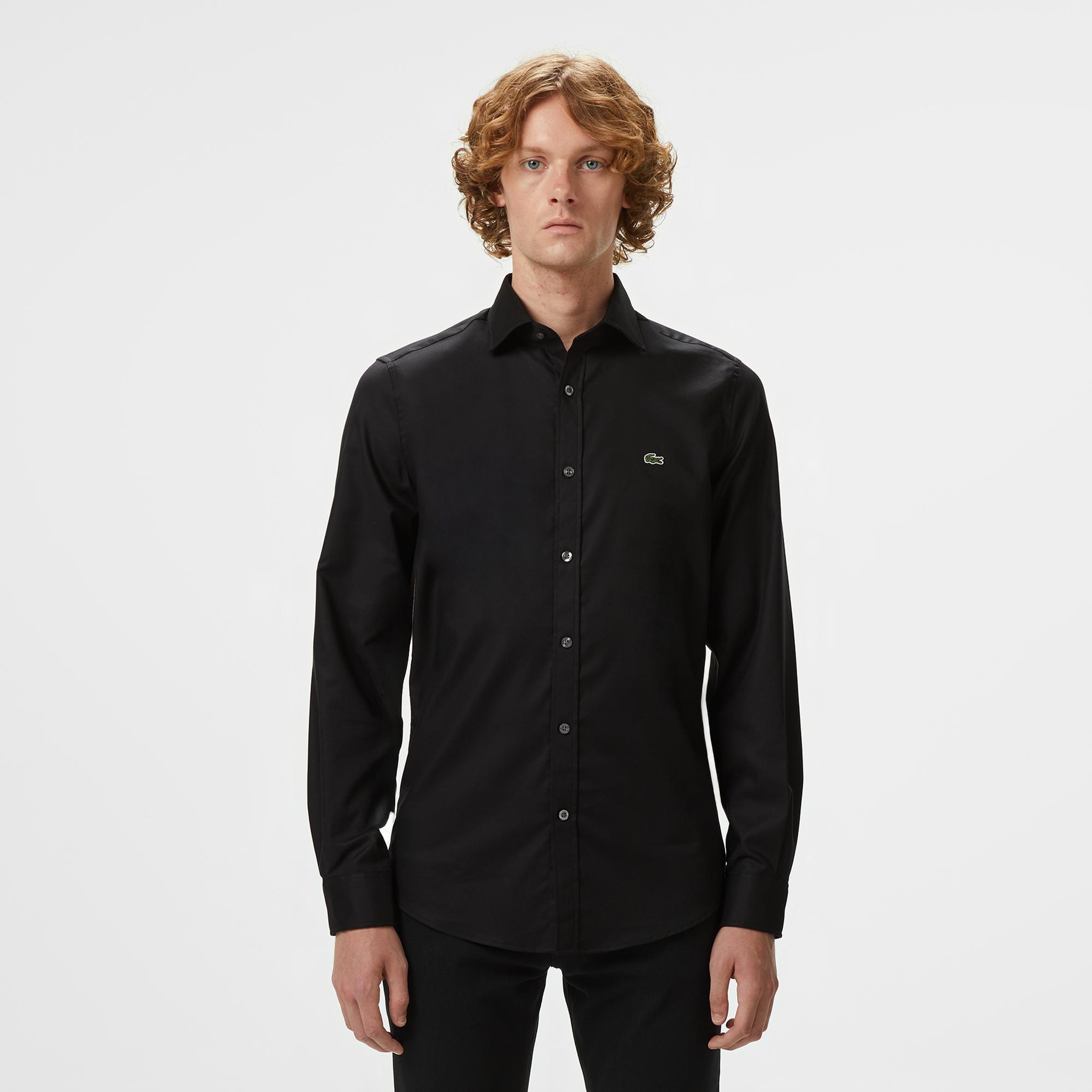 Erkek Slim Fit Siyah Gömlek