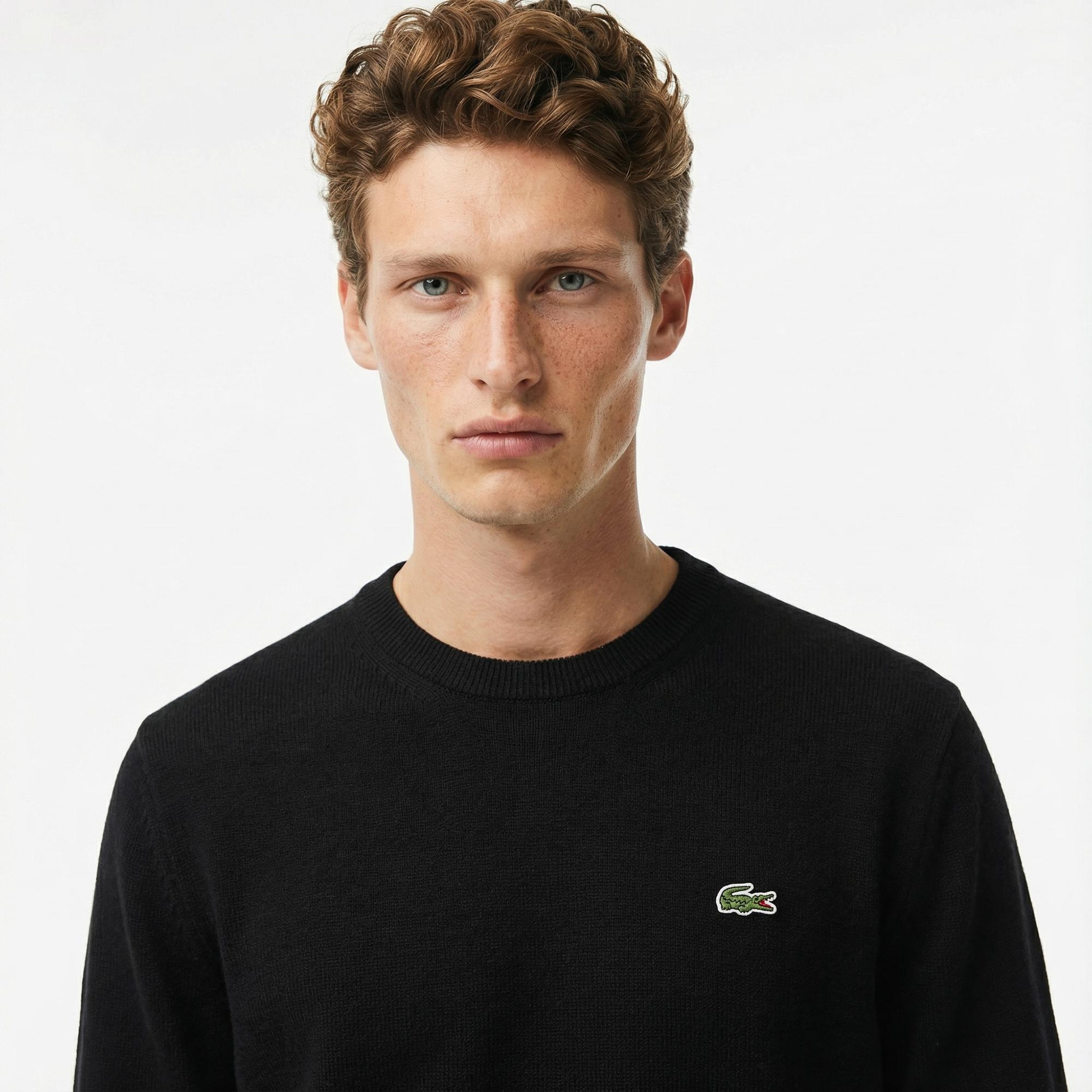 Lacoste Erkek Classic Fit Bisiklet Yaka Siyah Kazak