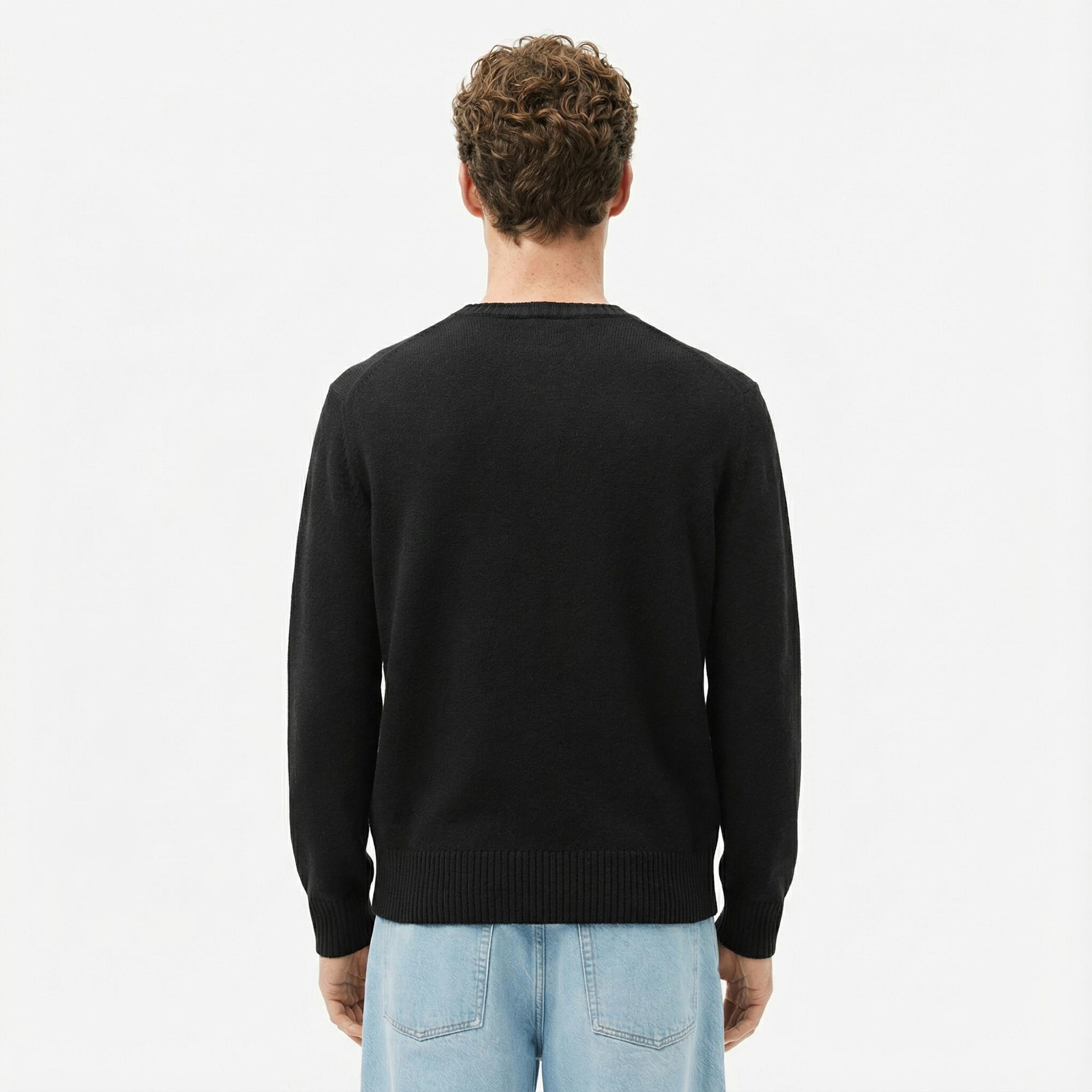 Lacoste Erkek Classic Fit Bisiklet Yaka Siyah Kazak