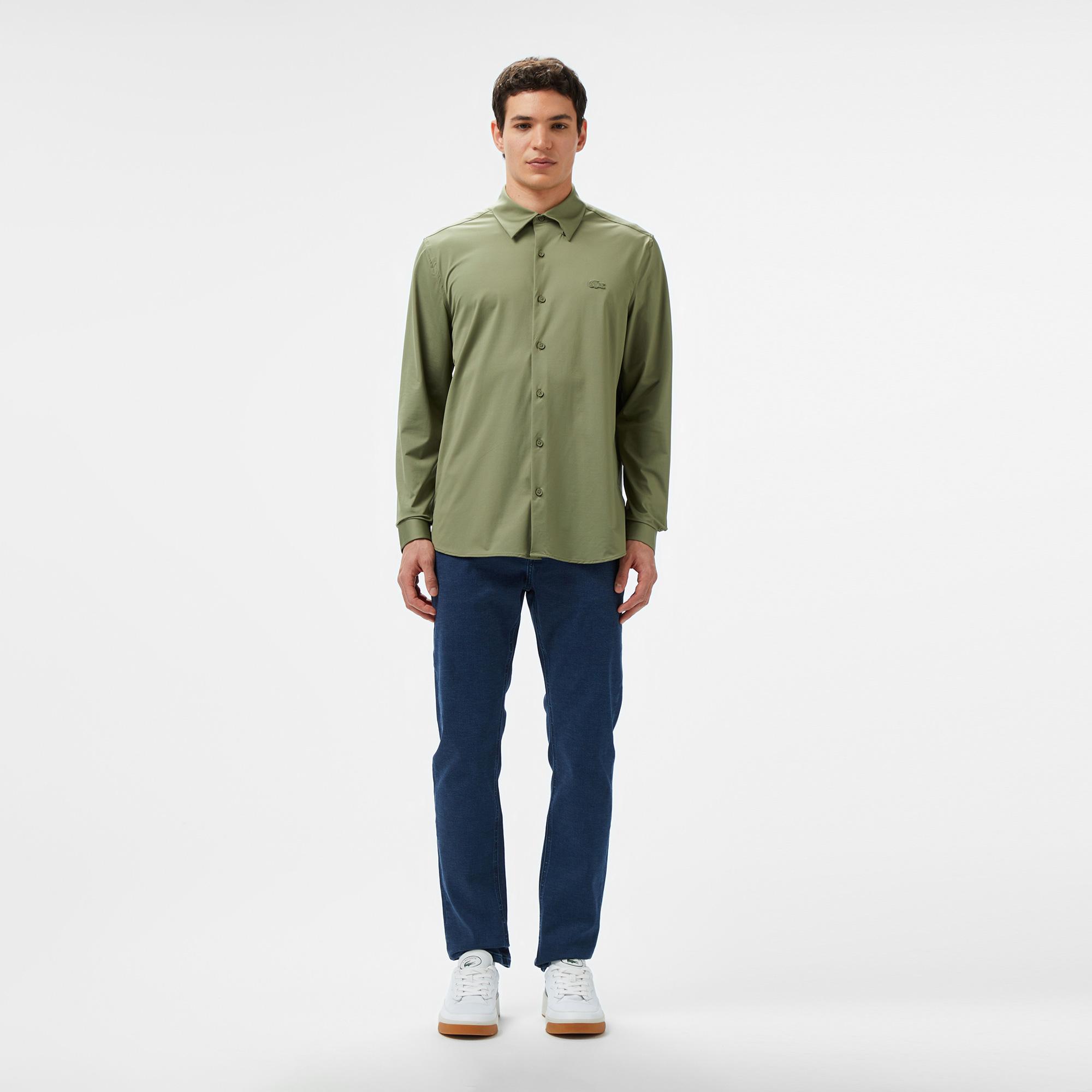 Erkek Slim Fit Haki Gömlek
