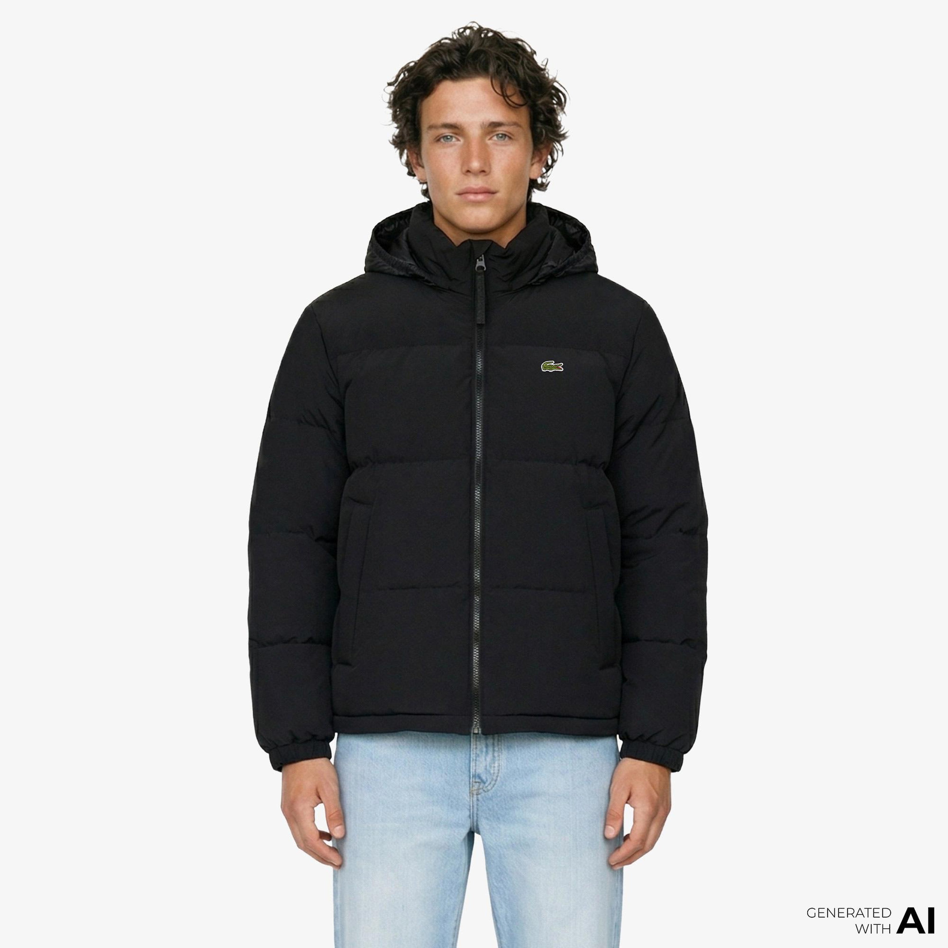 Lacoste Erkek Relaxed Fit Kapüşonlu Siyah Mont