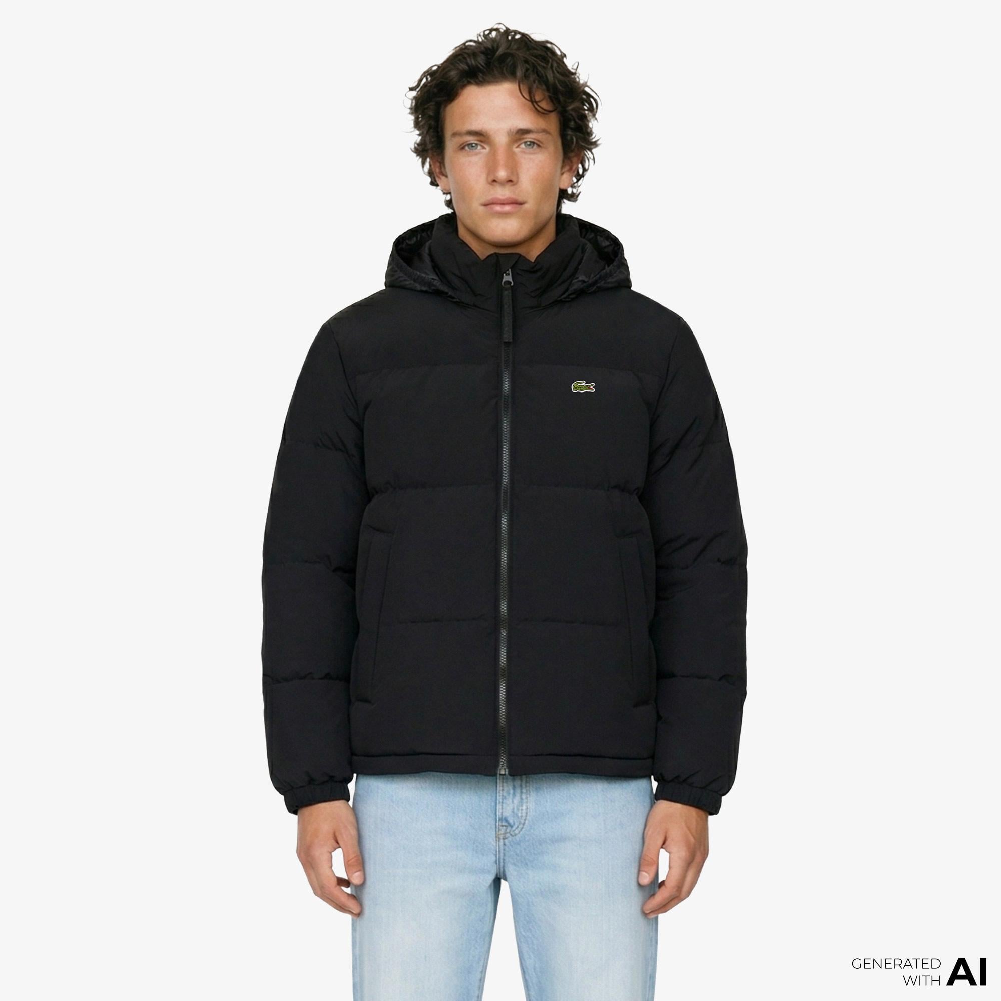 Lacoste Erkek Relaxed Fit Kapüşonlu Siyah Mont