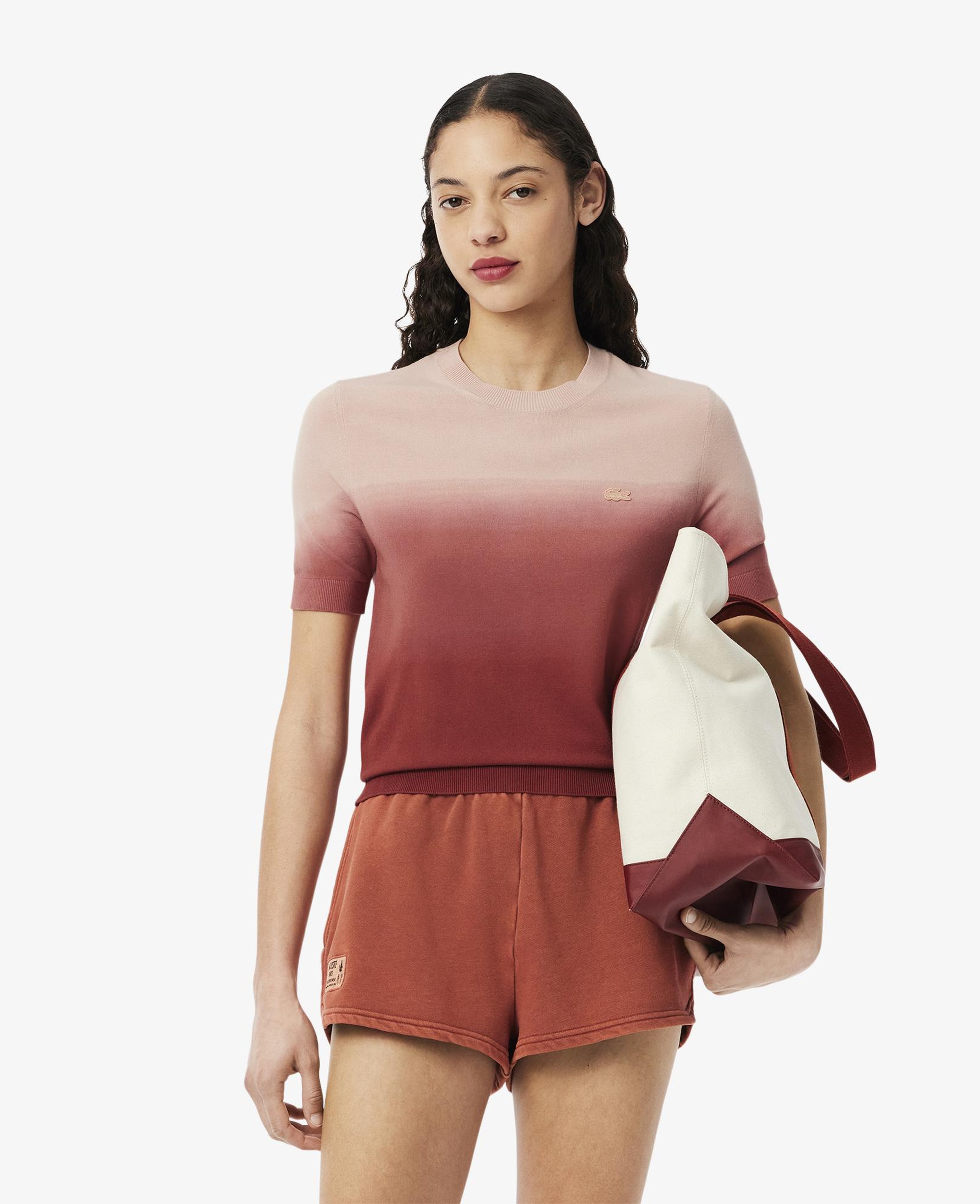 Kadın Classic Fit Kısa Kollu Bisiklet Yaka Renk Bloklu Pembe Triko