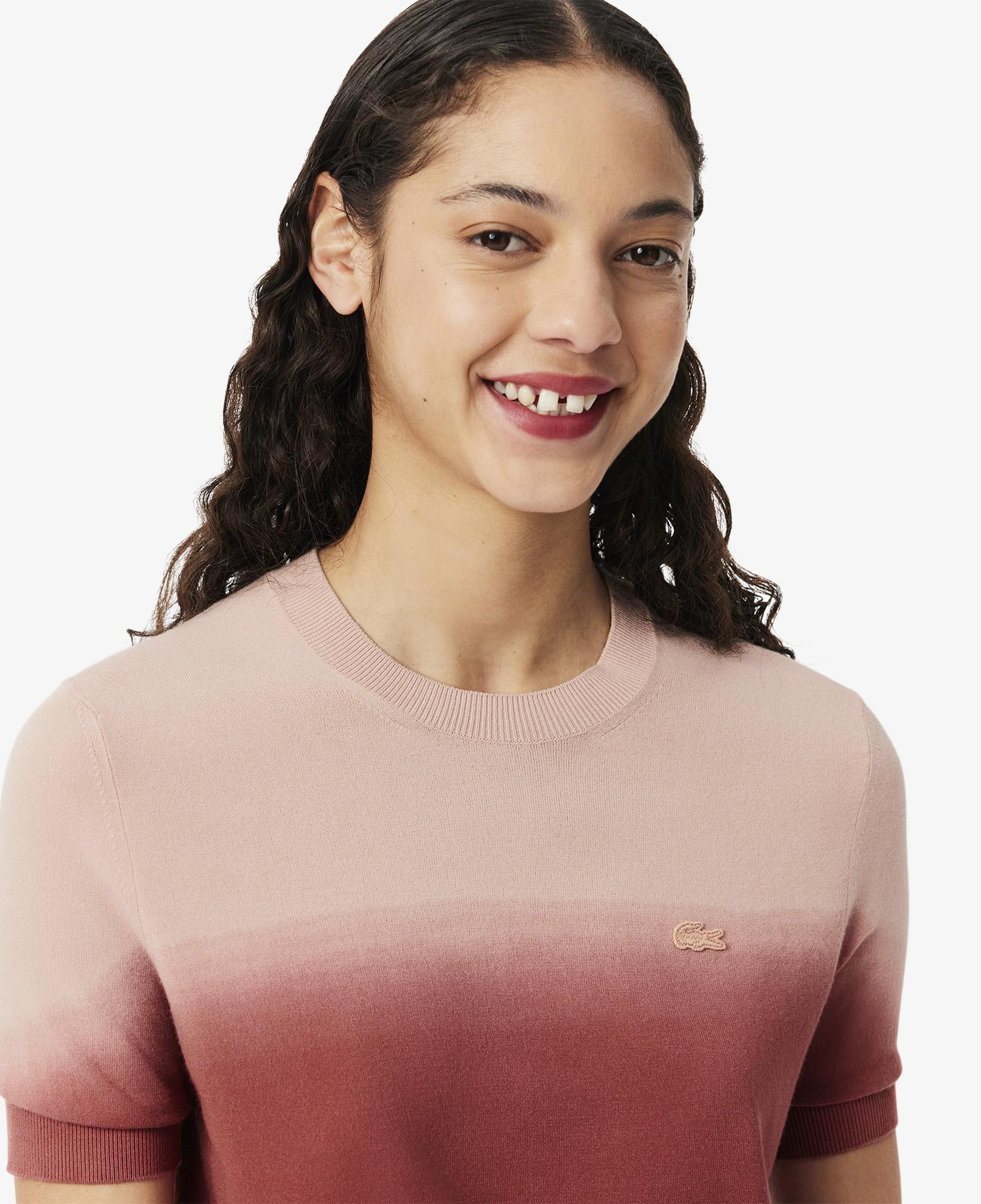 Kadın Classic Fit Kısa Kollu Bisiklet Yaka Renk Bloklu Pembe Triko