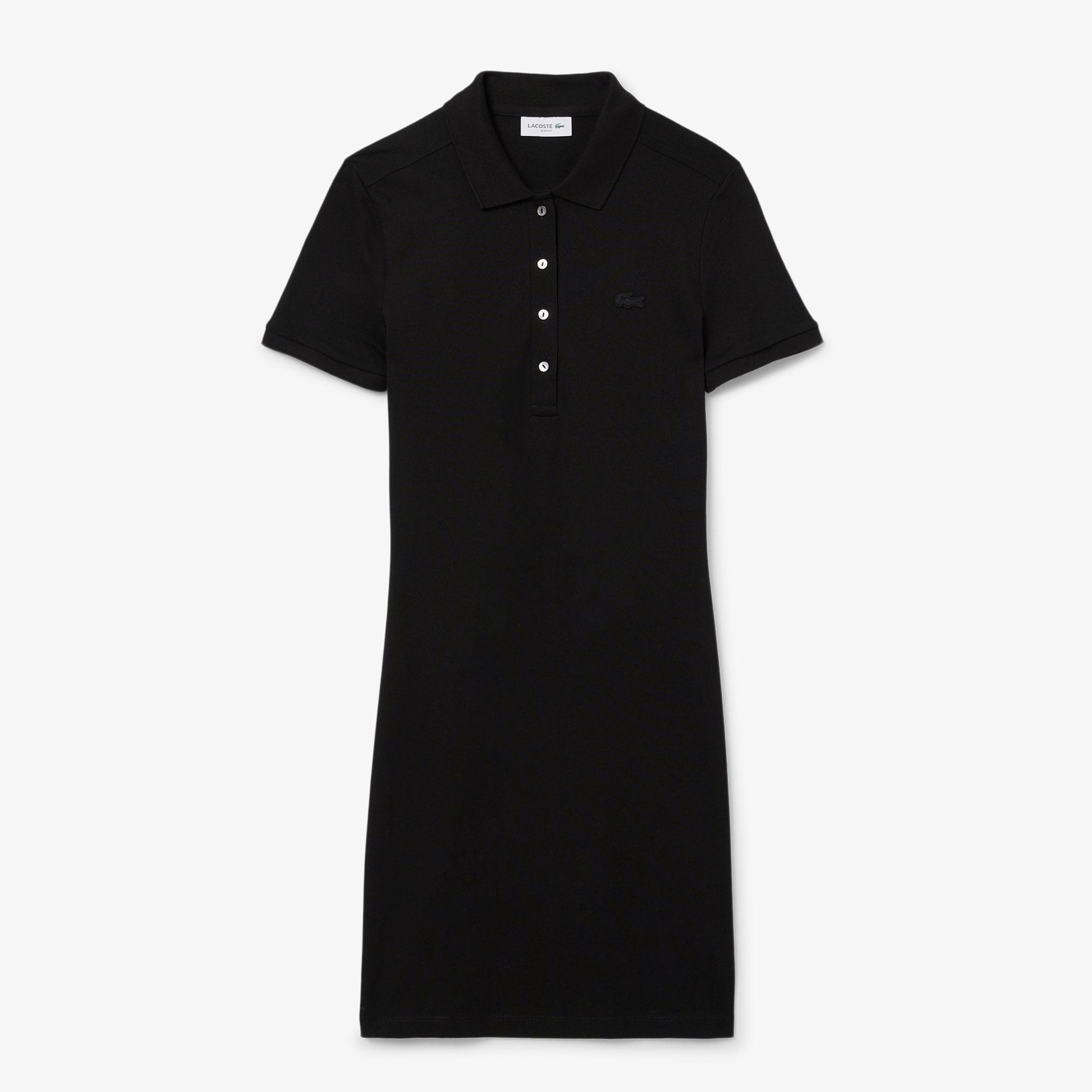 Kadın Slim Fit Kısa Kollu Polo Yaka Siyah Elbise