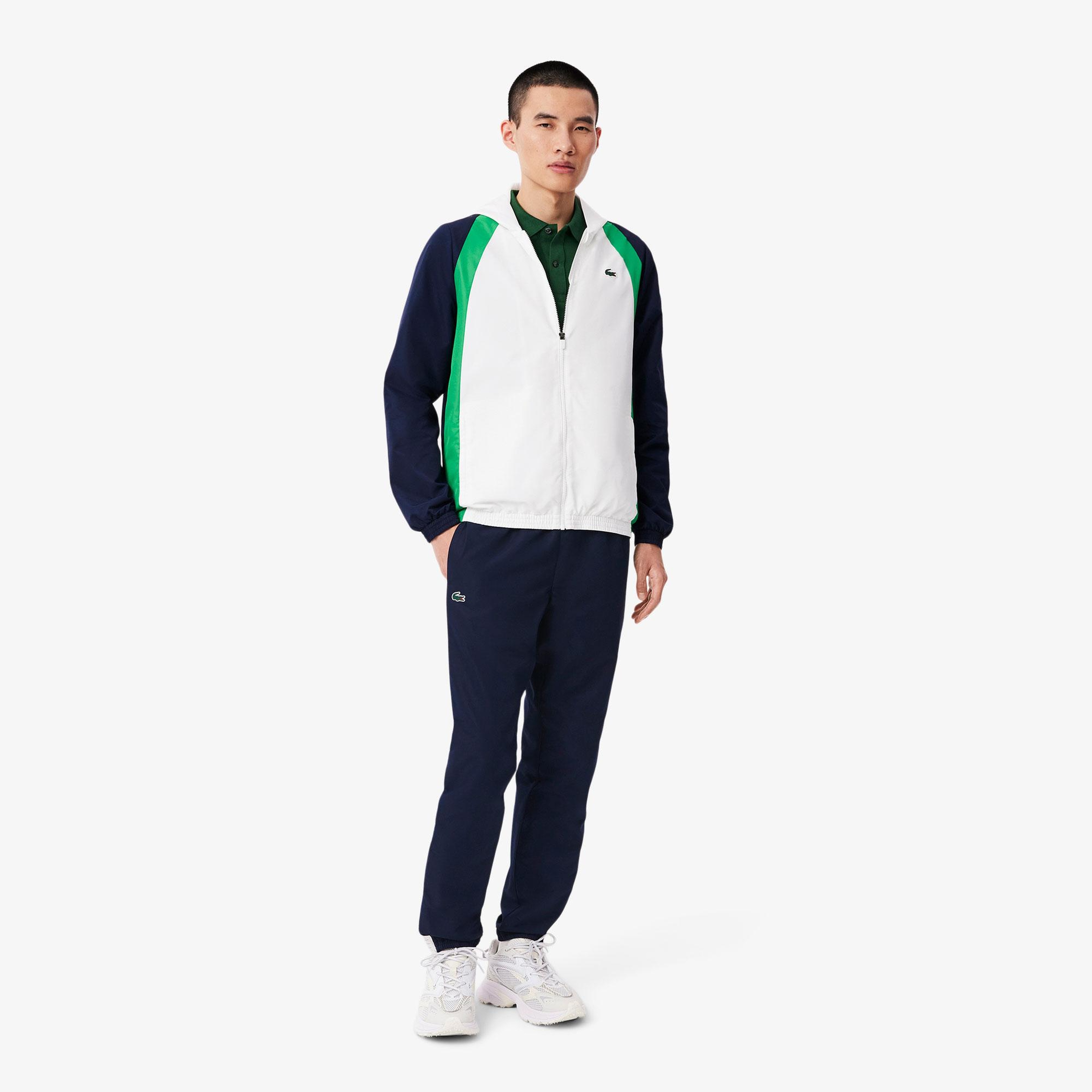 Erkek Regular Fit Kapüşonlu Renk Bloklu Beyaz Eşofman Takımı
