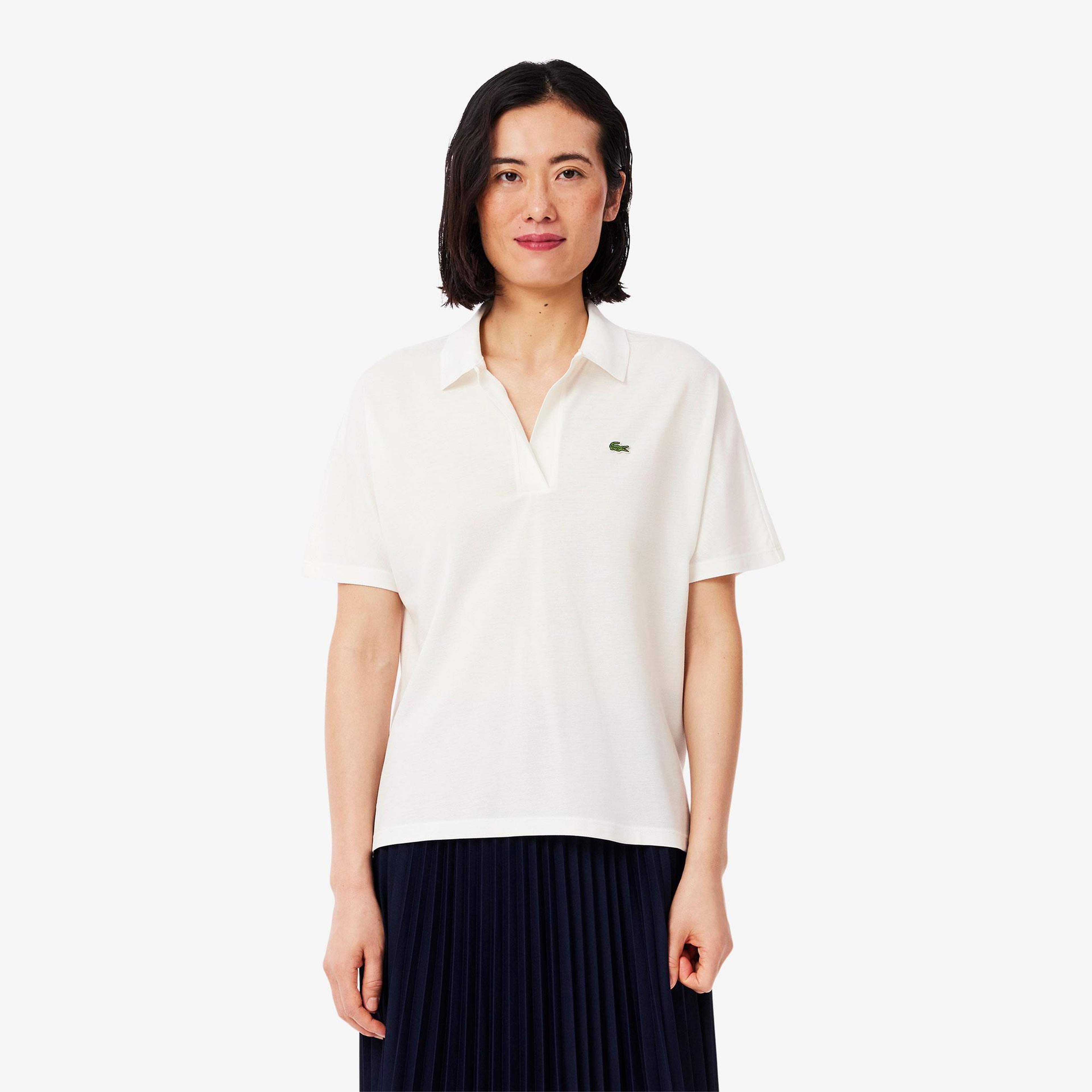 Kadın Relaxed Fit Polo Yaka Krem Polo