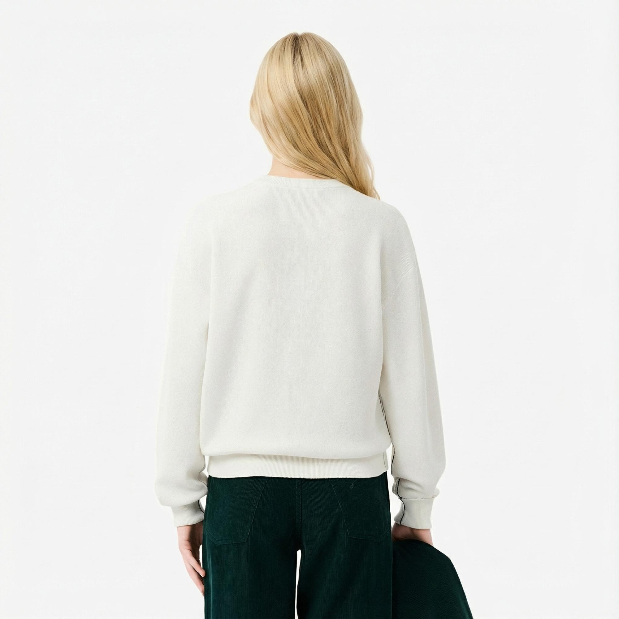 Lacoste Kadın Relaxed Fit Bisiklet Yaka Beyaz Kazak