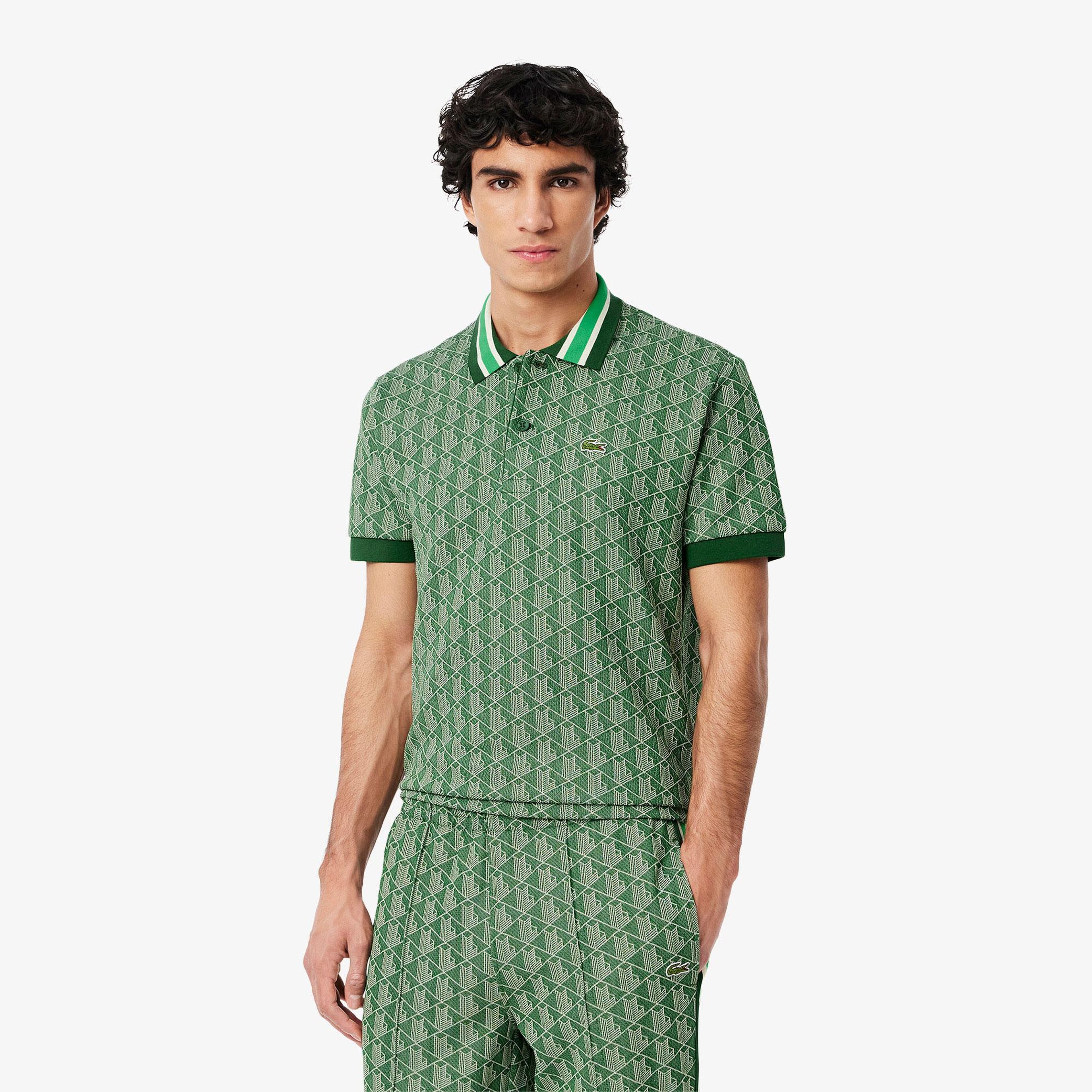 Erkek Classic Fit Monogram Yeşil Polo