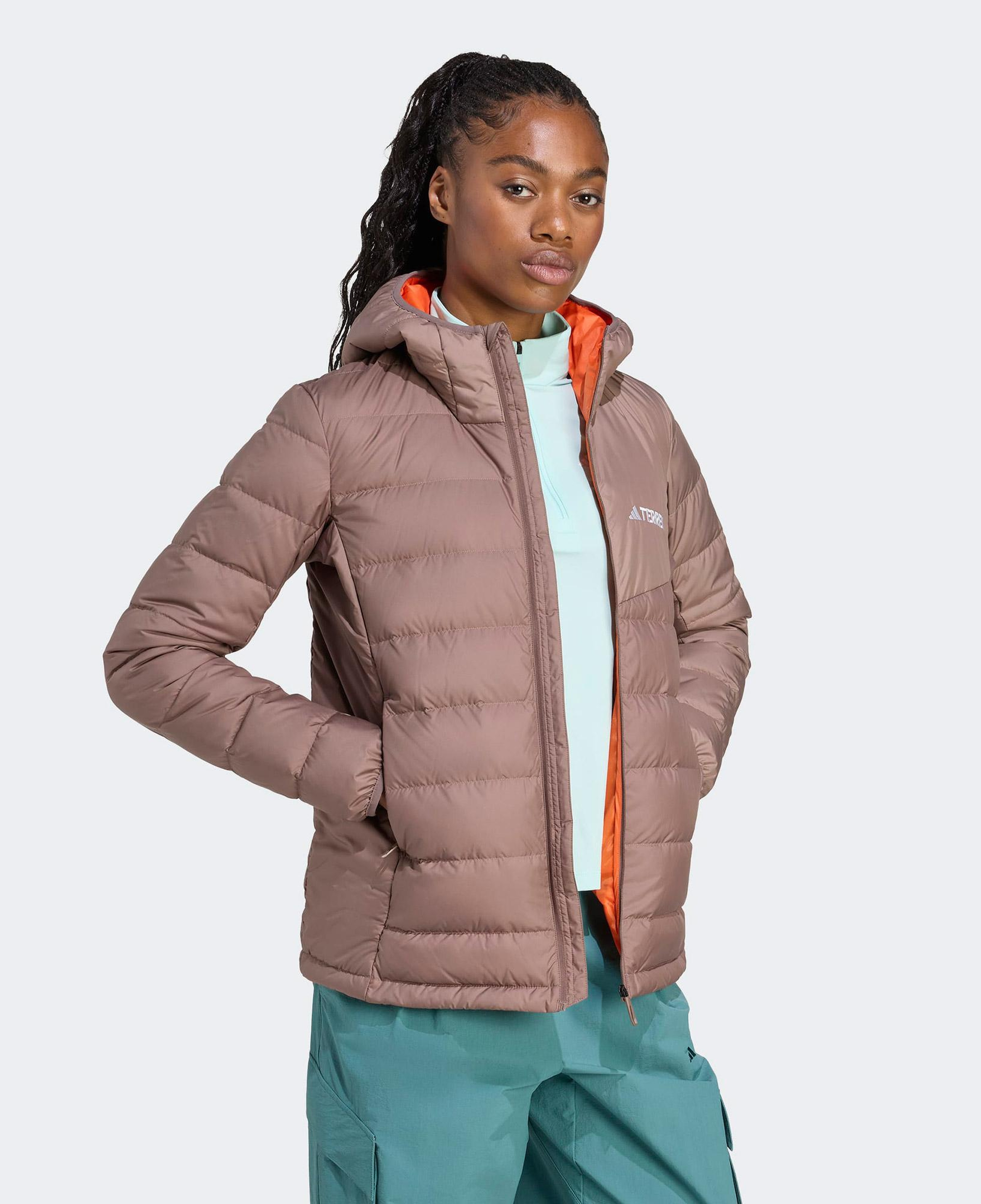 adidas Terrex Multi Light Down Climawarm Kapüşonlu Kadın Kahverengi Yürüyüş Montu
