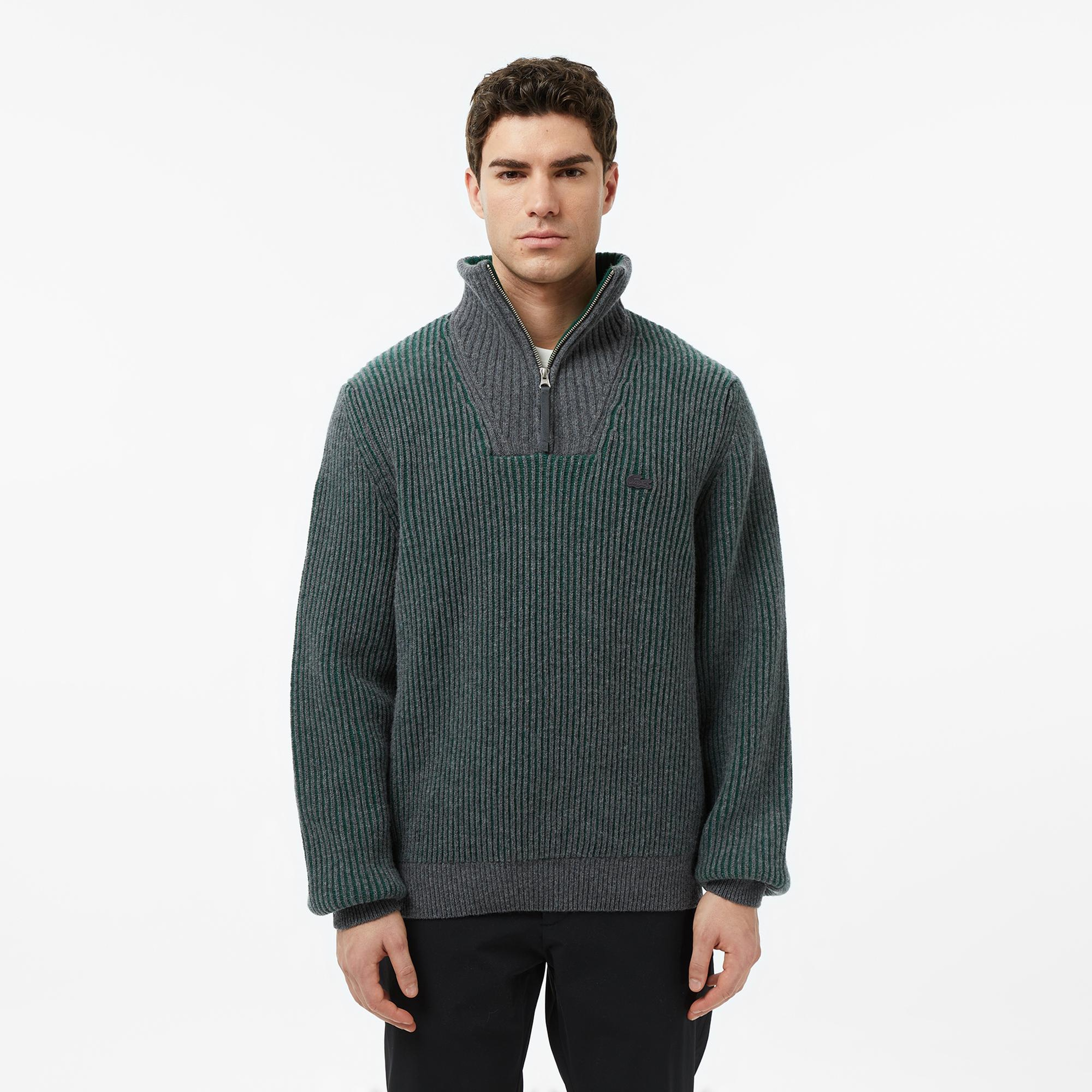 Erkek Classic Fit Polo Yaka Gri Kazak