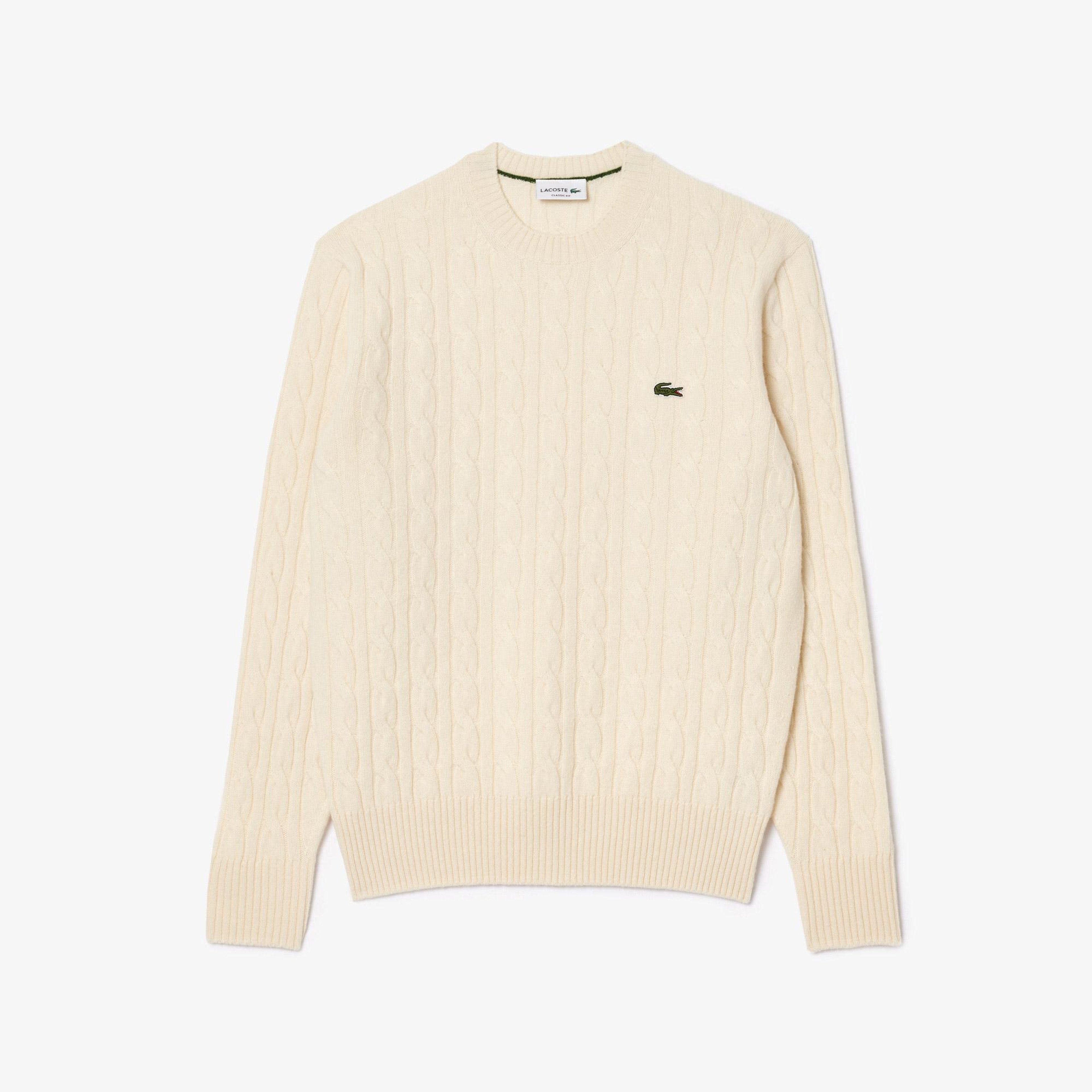 Lacoste Erkek Classic Fit Bisiklet Yaka Desenli Krem Kazak