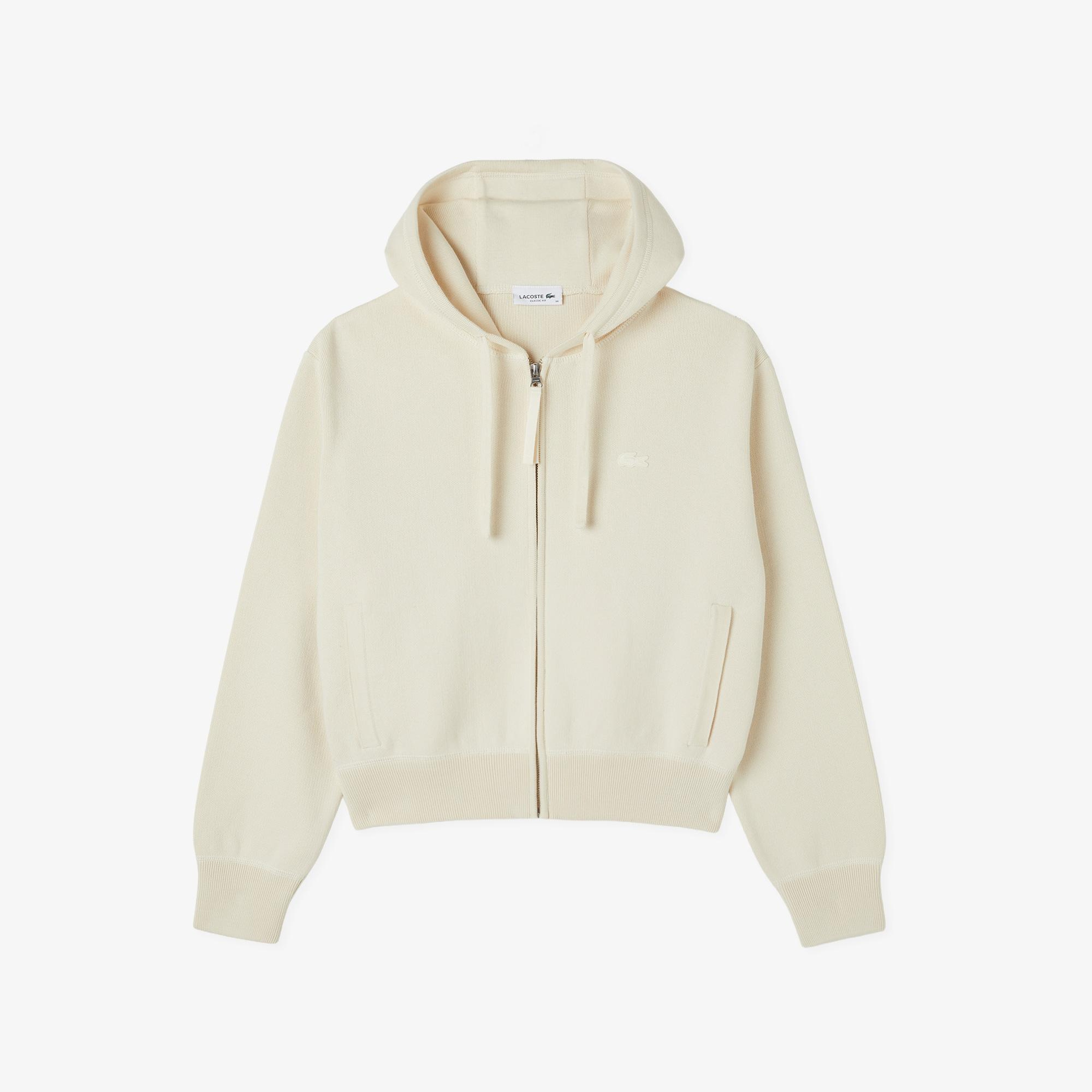 Lacoste Kadın Classic Fit Kapüşonlu Krem Hırka