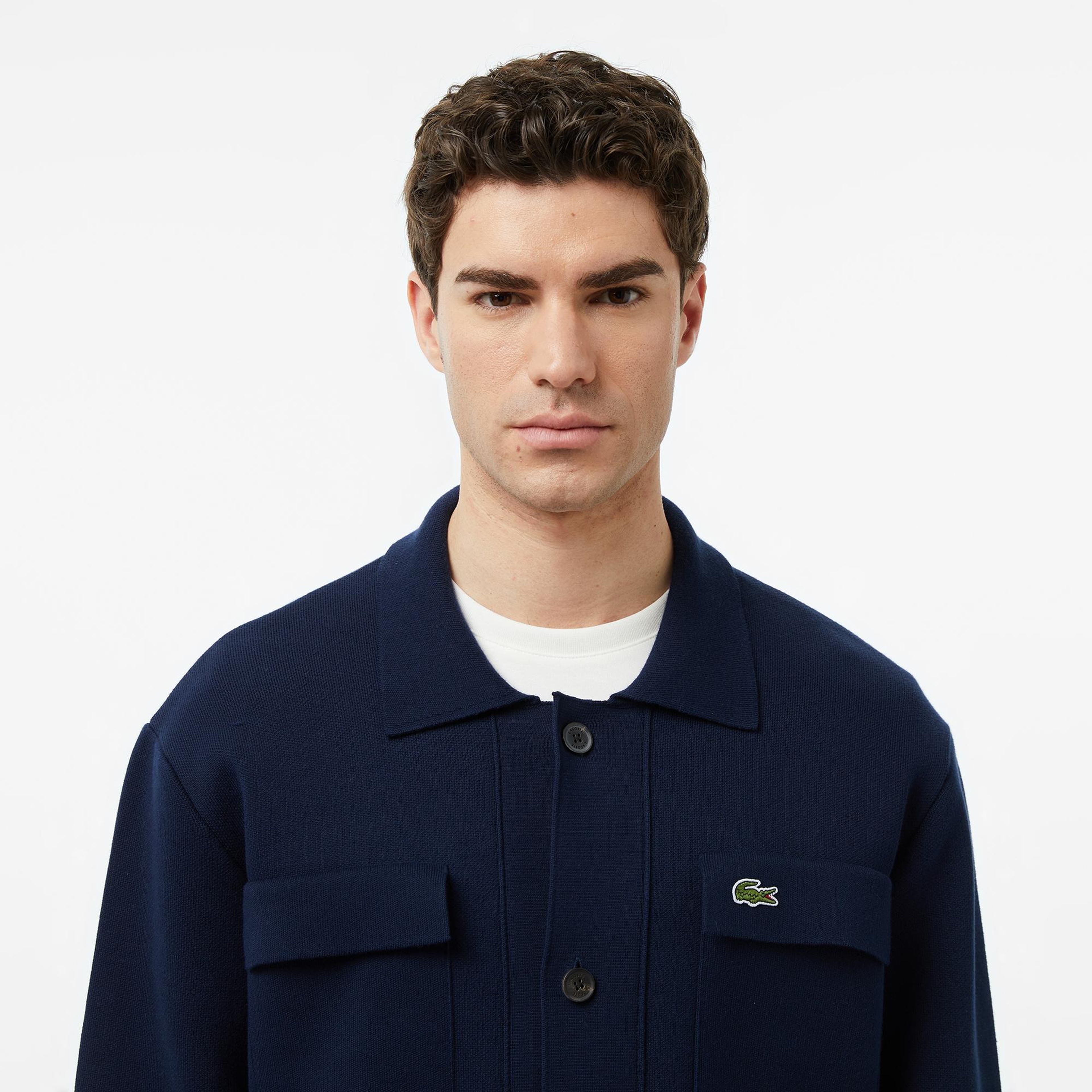 Erkek Classic Fit Polo Yaka Lacivert Hırka
