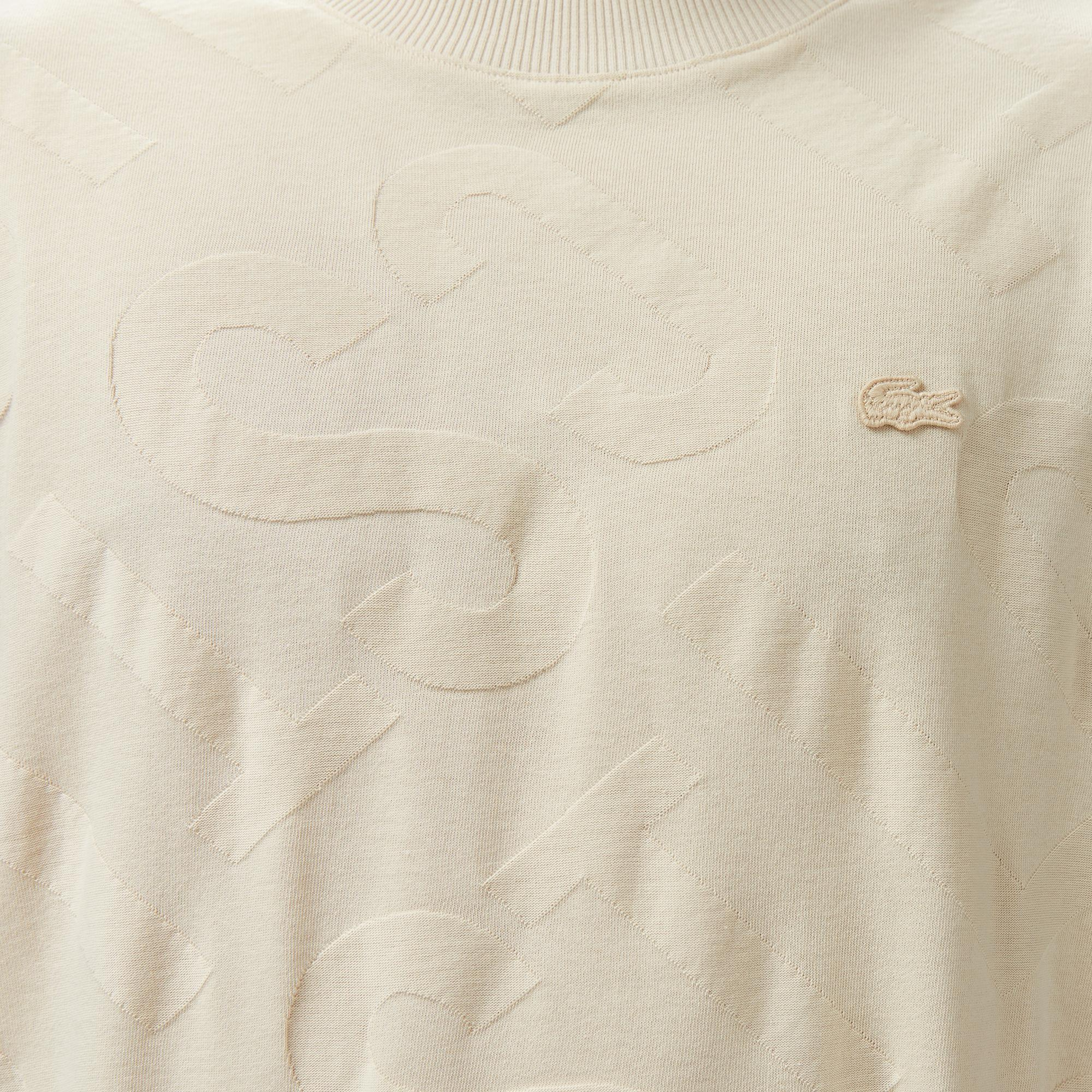 Erkek Bisiklet Yaka Desenli Bej T-Shirt