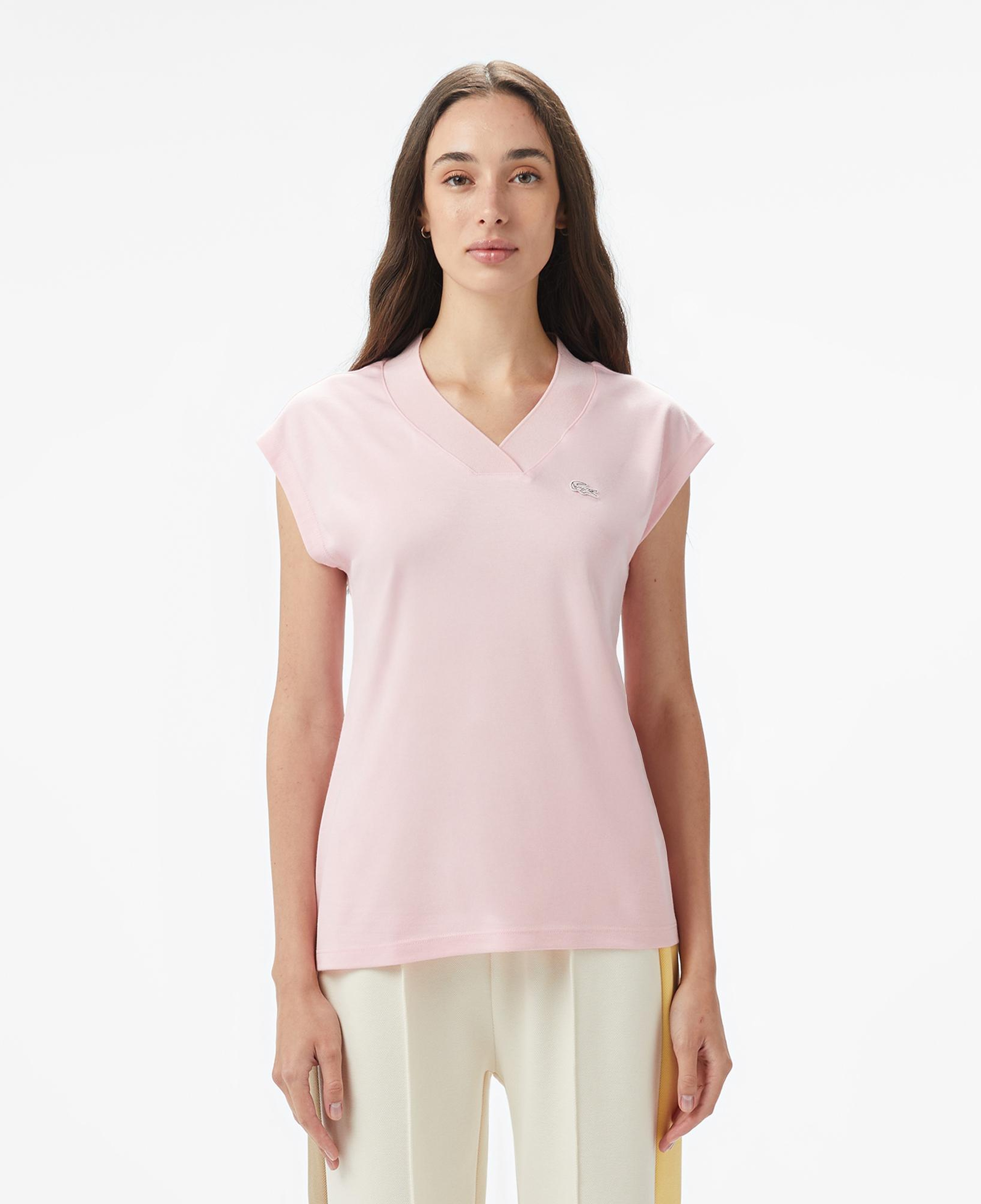 Kadın Slim Fit Kolsuz V Yaka Açık Pembe Bluz