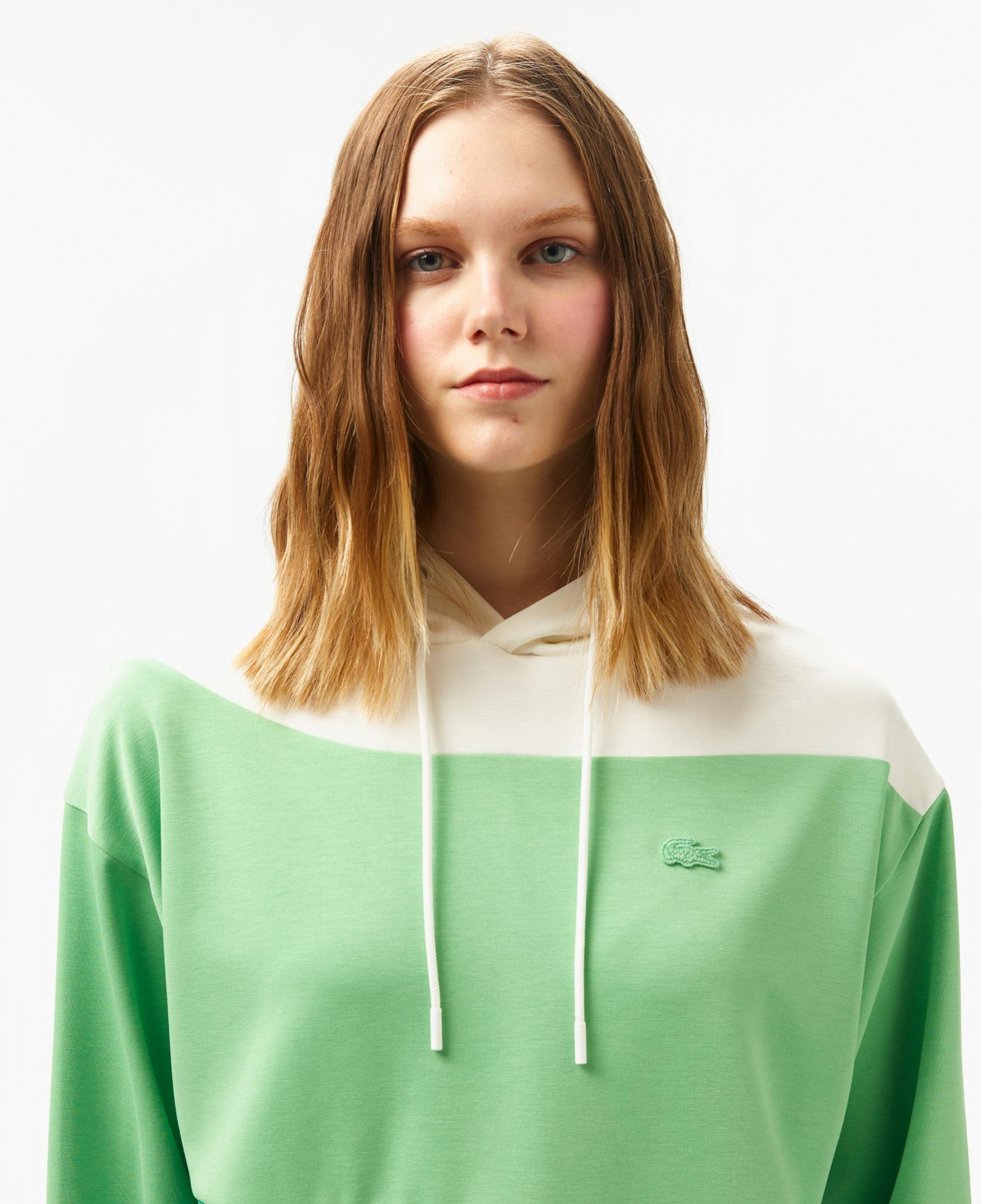 Kadın Kapüşonlu Renk Bloklu Açık Yeşil Sweatshirt