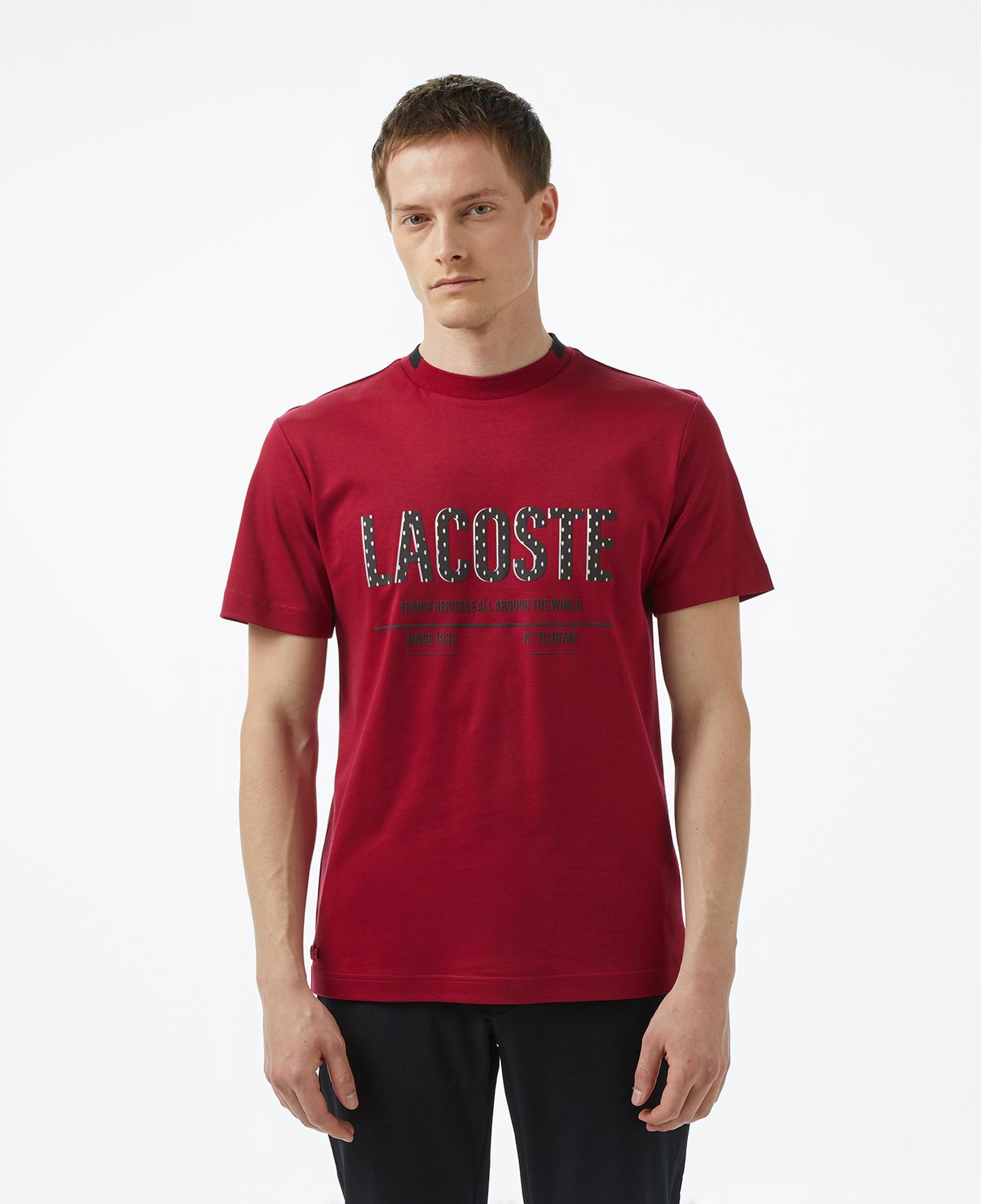Erkek Slim Fit Bisiklet Yaka Baskılı Bordo T-Shirt