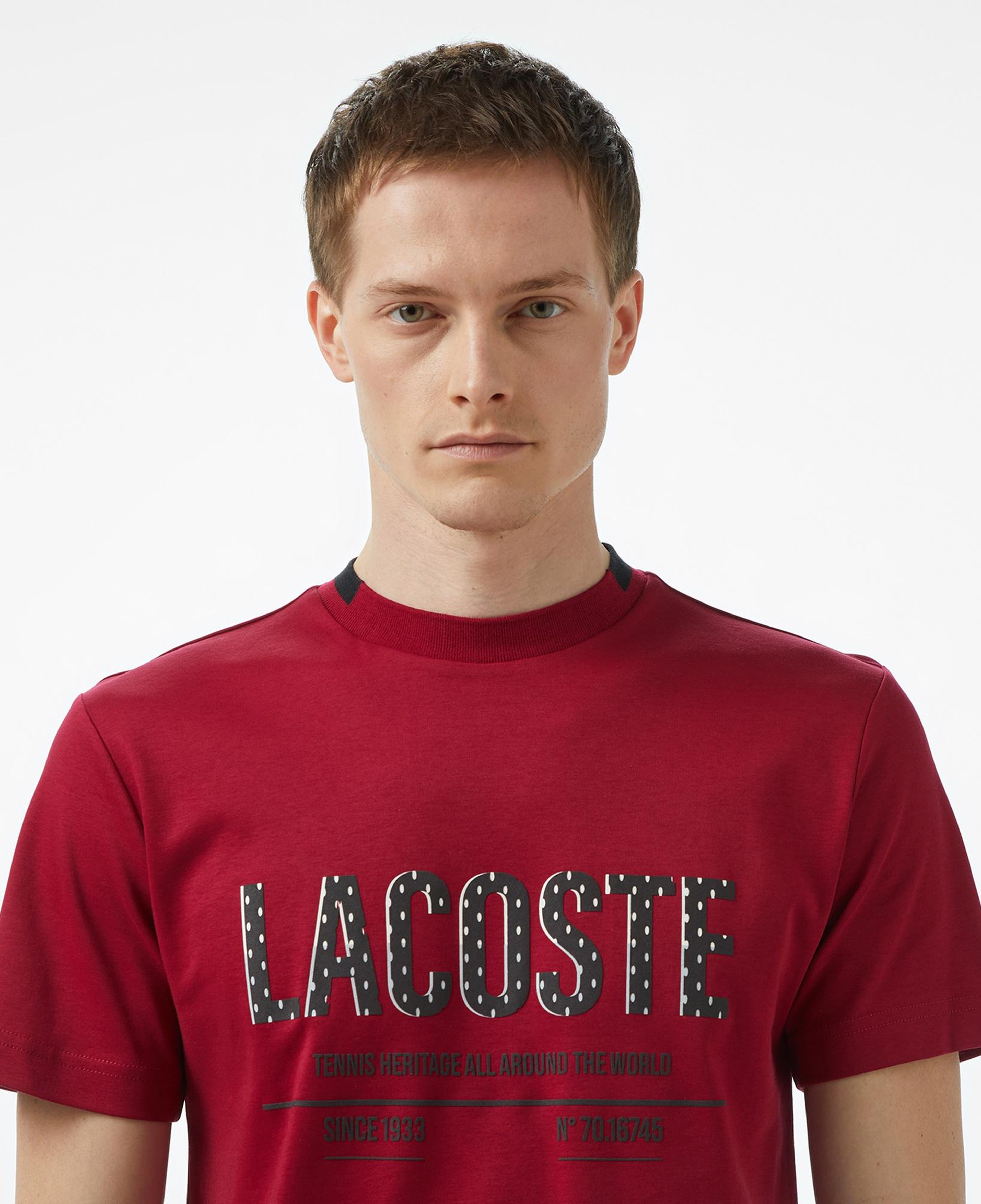 Erkek Slim Fit Bisiklet Yaka Baskılı Bordo T-Shirt